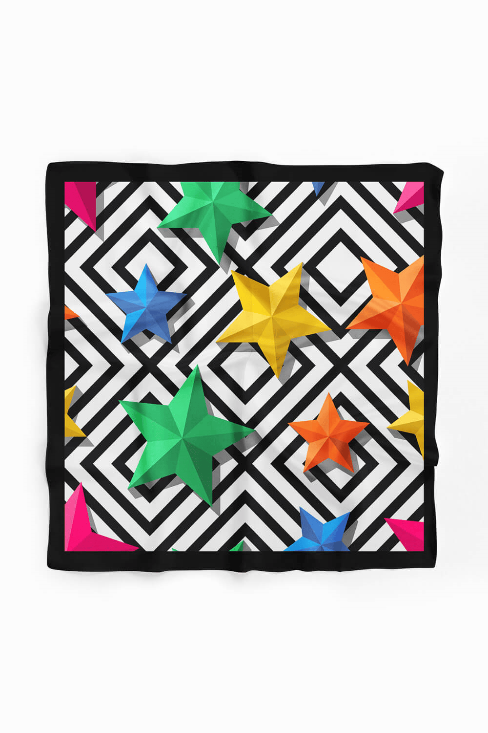 Y68 Kadın Yıldız Desenli Bandana 50x50 Sarı Yeşil DG0343-22