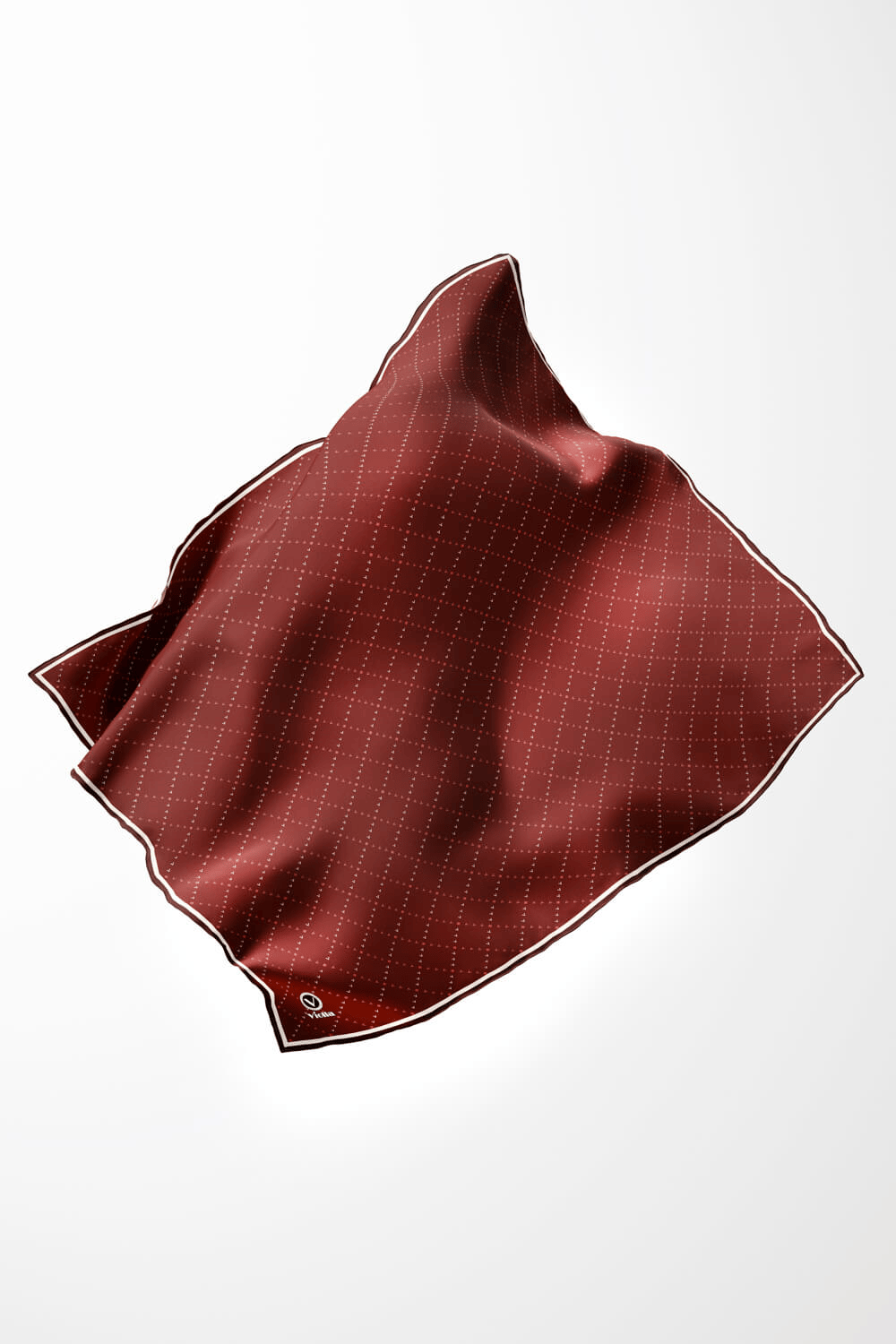 Twill Noktalı V Desenli Bordo Renkli 90x90 Eşarp (İpek İçermez) Kenar Dikiş Şekli El Dikişli