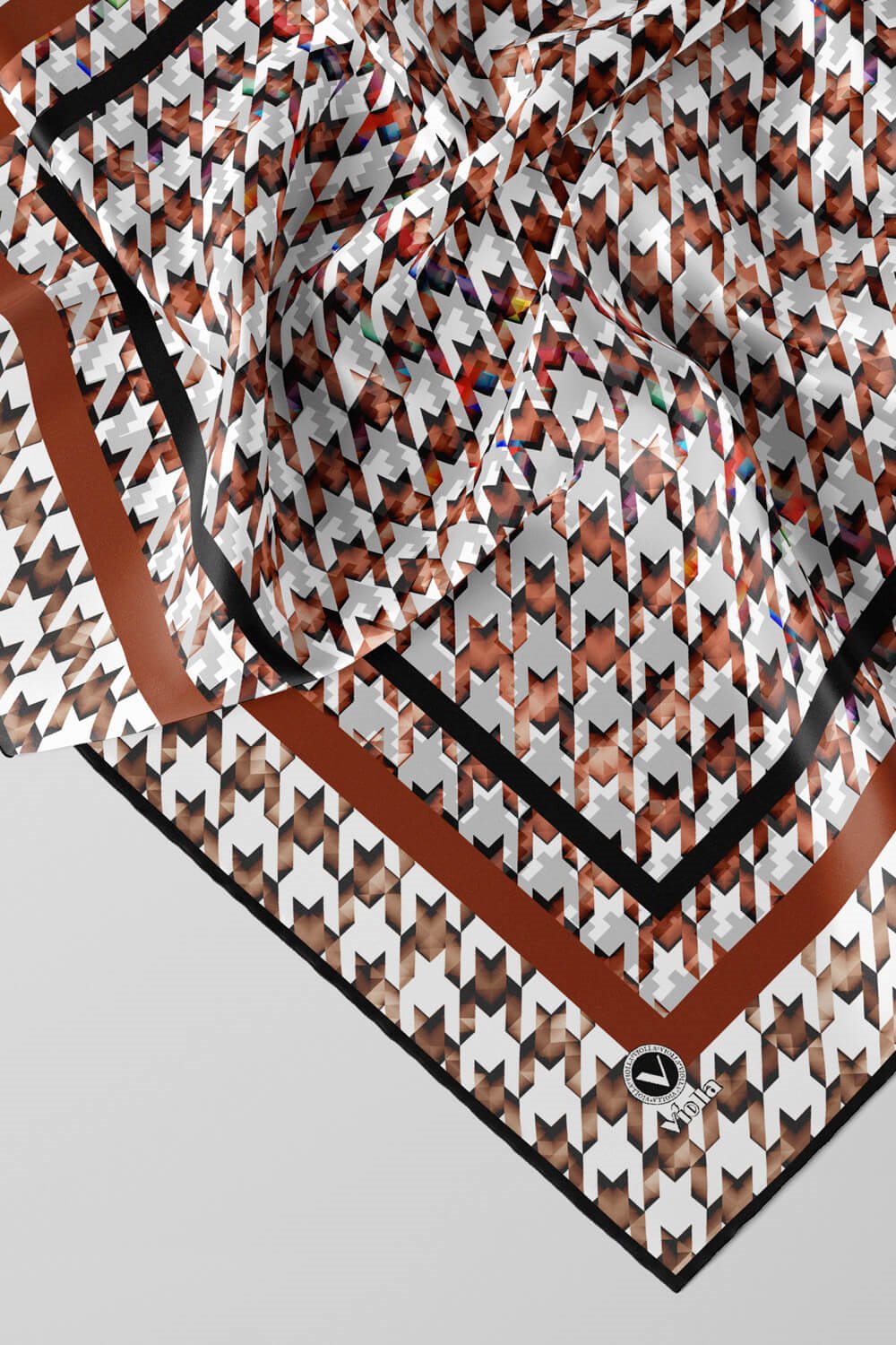 Twill Kazayağı Desenli Taba Renkli 90x90 Eşarp (İpek İçermez) Kenar Dikiş Şekli El Dikişli
