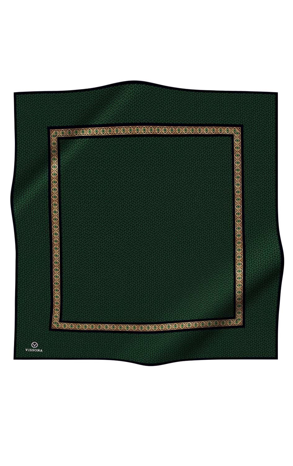 % 57 İPEK % 43 VİSKON Twill İpek Geometrik Desenli Zümrüt Yeşili - Siyah Renkli 90x90 Eşarp Dikim Şekli : El Dikişi