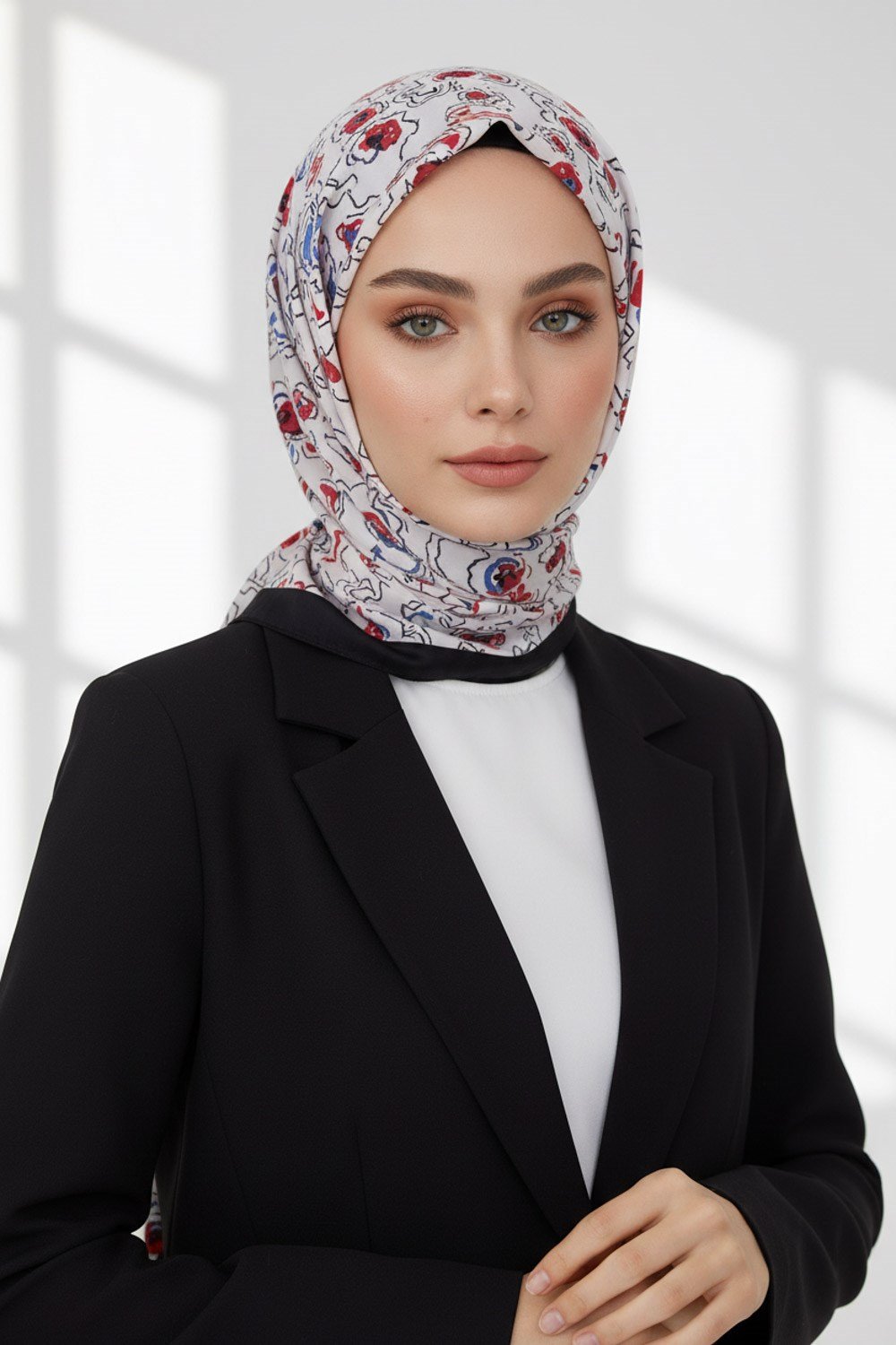 KREP ÇİÇEKLİ KIRMIZI - İNDİGO RENKLİ 75X195 KIRIŞMAZ ŞAL