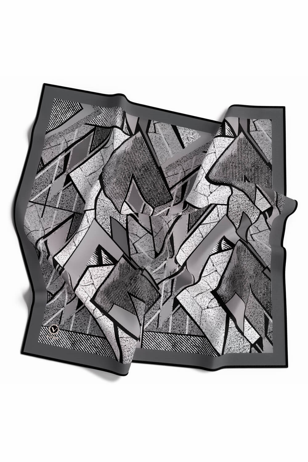 Kristal Geometrik Desenli Gri Renkli 90x90 Eşarp (İpek İçermez) Kenar Dikiş Şekli El Dikişli