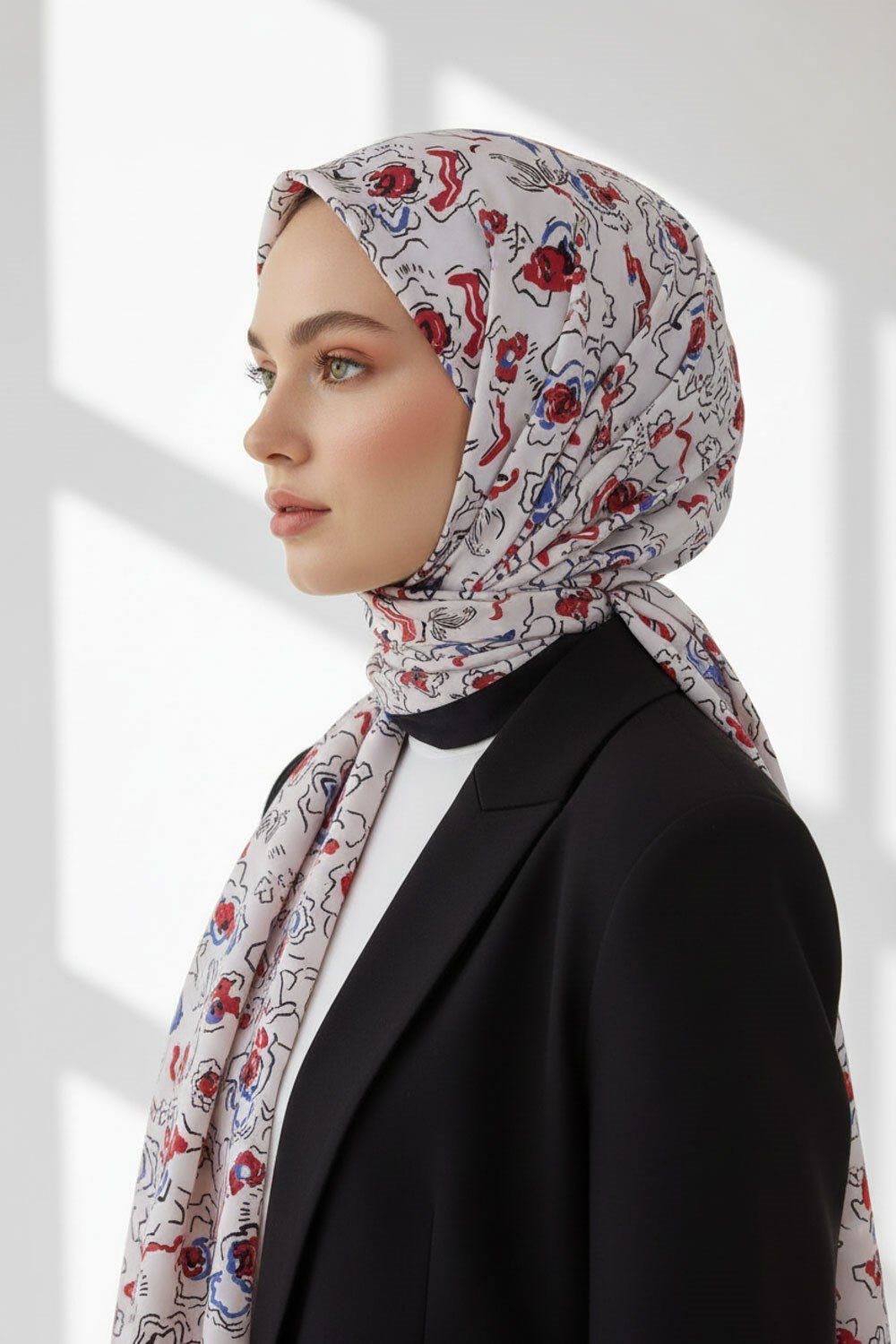 KREP ÇİÇEKLİ KIRMIZI - İNDİGO RENKLİ 75X195 KIRIŞMAZ ŞAL