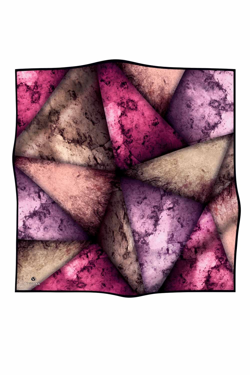 % 57 İPEK % 43 VİSKON Twill İpek Dokulu Ve Geometrik Desenli Mürdüm - Vizon Renkli 90x90 Eşarp Dikim Şekli : El Dikişi