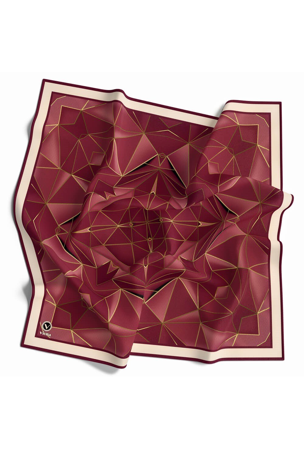 Twill Geometrik Desenli Mürdüm Renkli 90x90 Eşarp (İpek İçermez) Kenar Dikiş Şekli El Dikişli