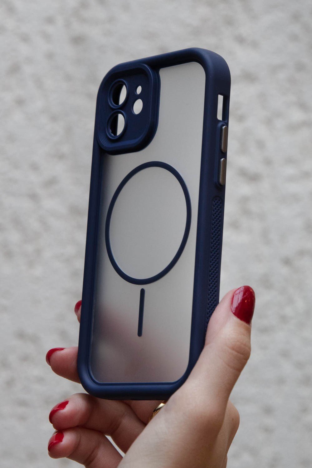 iPhone 12 Kılıf – Kamera Korumalı – MagSafe Uyumlu – Lacivert Renk – Mat Silikon Telefon Kılıfı
