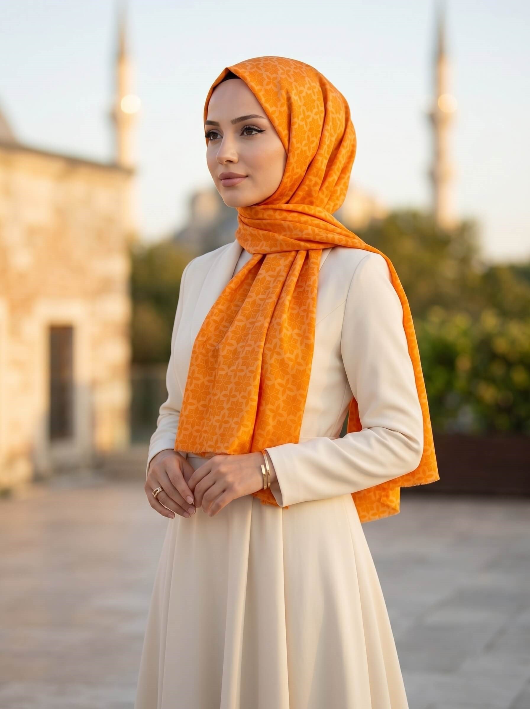 %100 Saf İpek Şal İnce Saten Vual Dokuma Jakar Desenli 90x210 Şal
