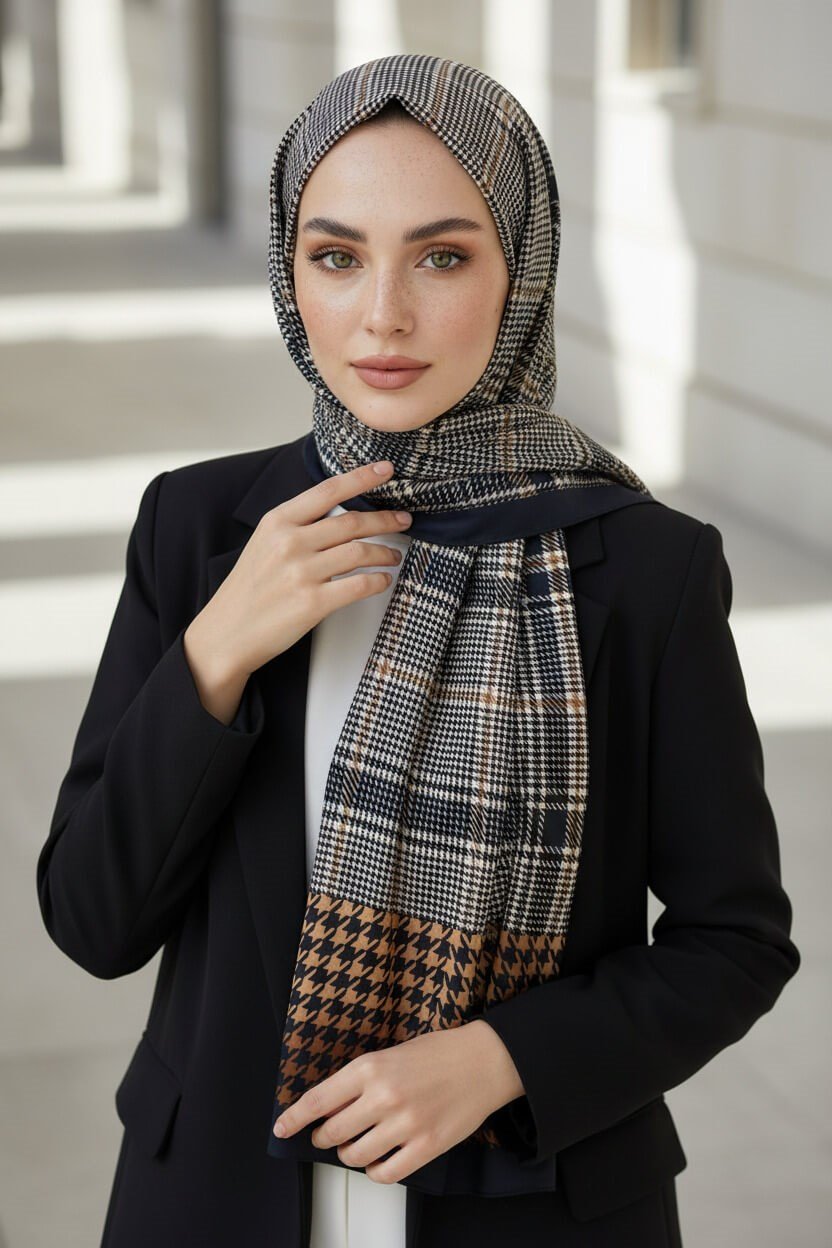 KREP EKOSELİ KAZAYAK DESENLİ HARDAL RENKLİ 75X195 KIRIŞMAZ ŞAL