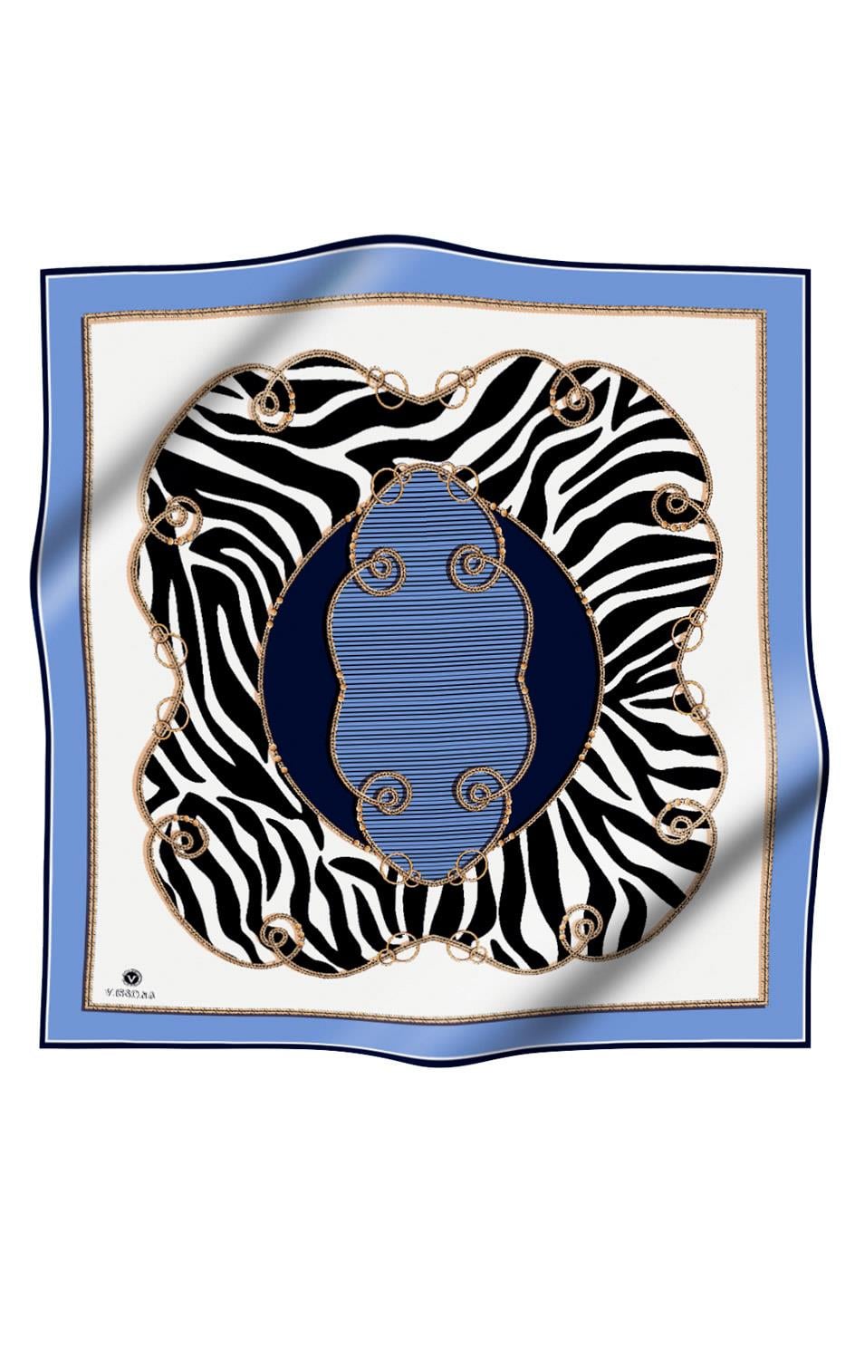 %100 Twill İpek Zincirli Ve Zebra Desenli İndigo - Lacivert Renkli 90x90 Eşarp Dikim Şekli : El Dikişi