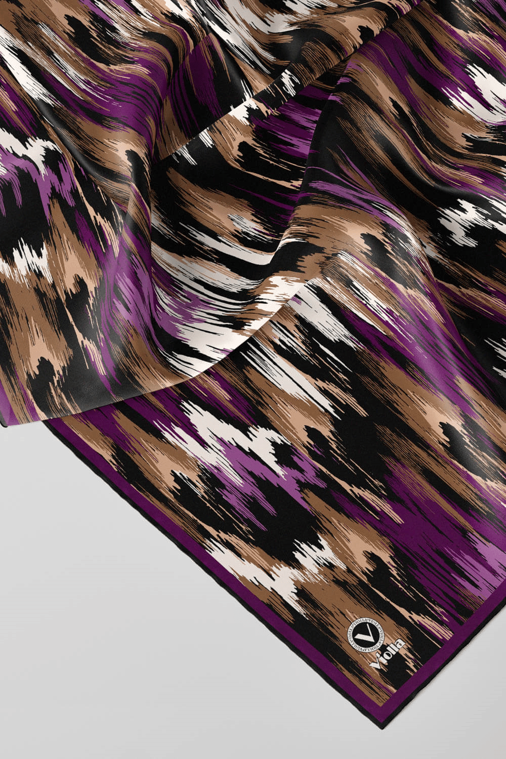 Twill Fırça Desenli Mürdüm Renkli 90x90 Eşarp (İpek İçermez) Kenar Dikiş Şekli El Dikişli