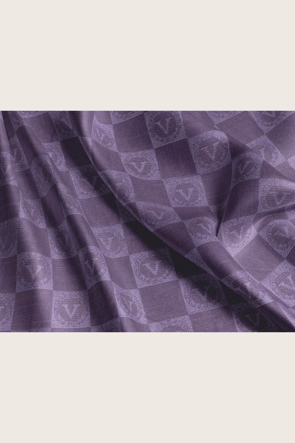Vissona %57 İPEK %43 PAMUK Monogram Desenli Leylak Renkli Şal -  70x190 Dikiş Tipi İtalyan Dikişli