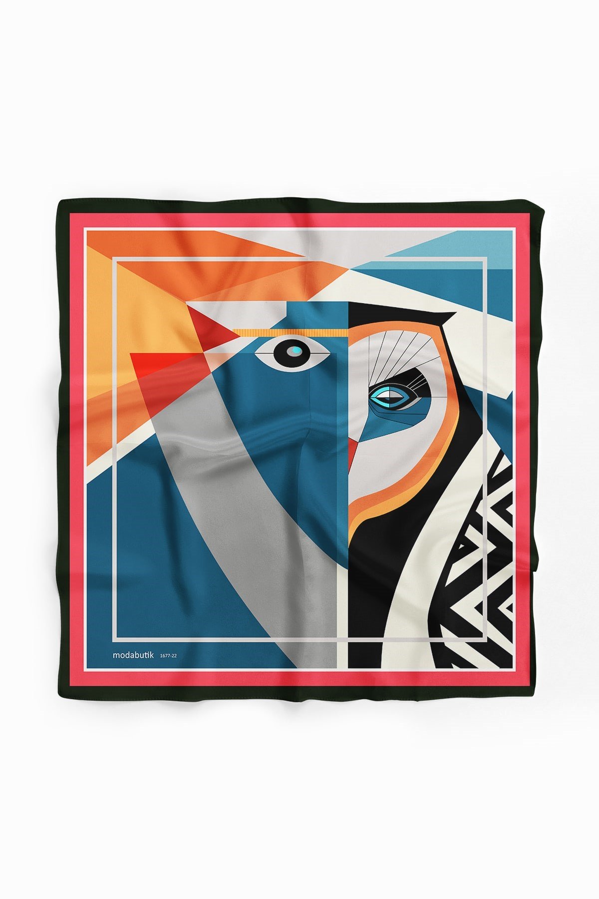 Violla G61 Kadın Turkuaz Siyah Turuncu Baykuş Desenli 50x50 Bandana HYL DG01677-22