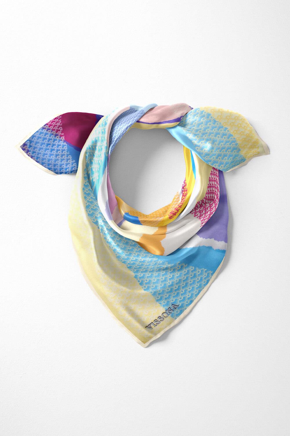 %100 İpek Kadın Desenli Bandana 80x80