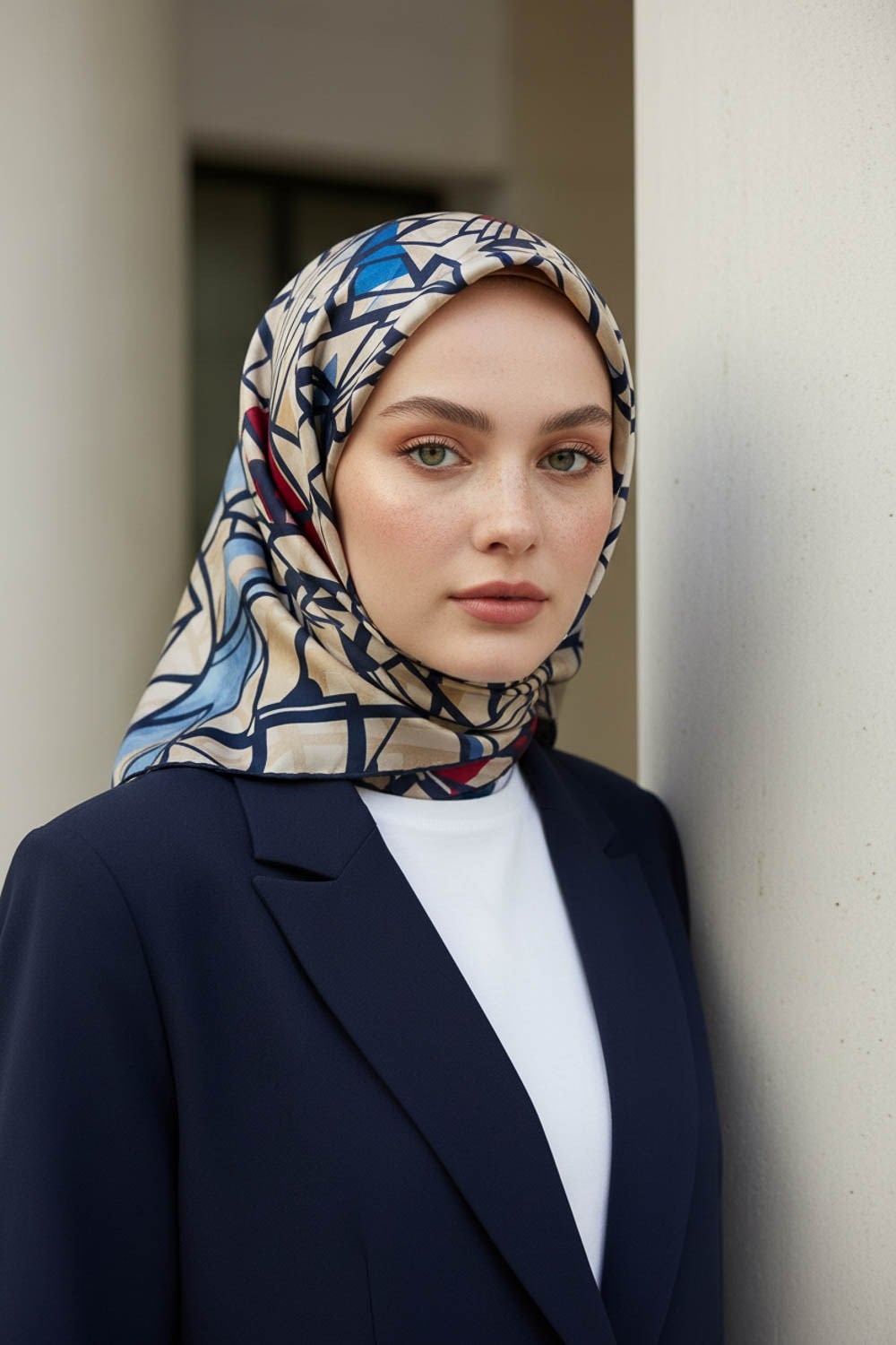%100 Twill Renkli Petek Desenli Mavi - Kırmızı Renkli 90x90 Eşarp Dikim Şekli: El Dikişii