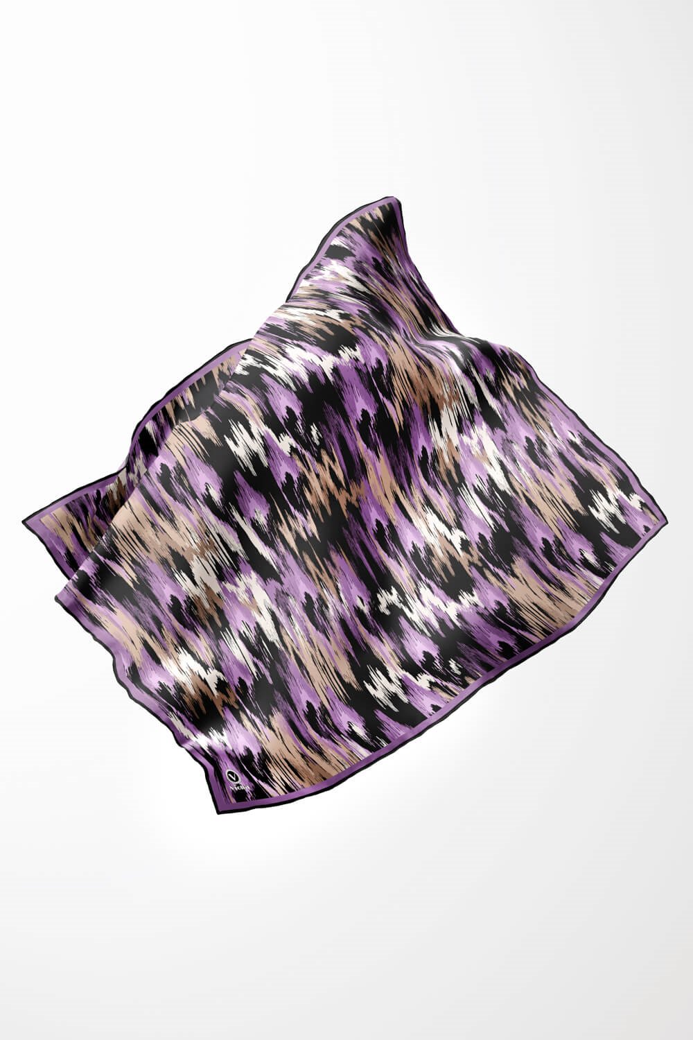 Twill Fırça Desenli Lila Renkli 90x90 Eşarp (İpek İçermez) Kenar Dikiş Şekli El Dikişli
