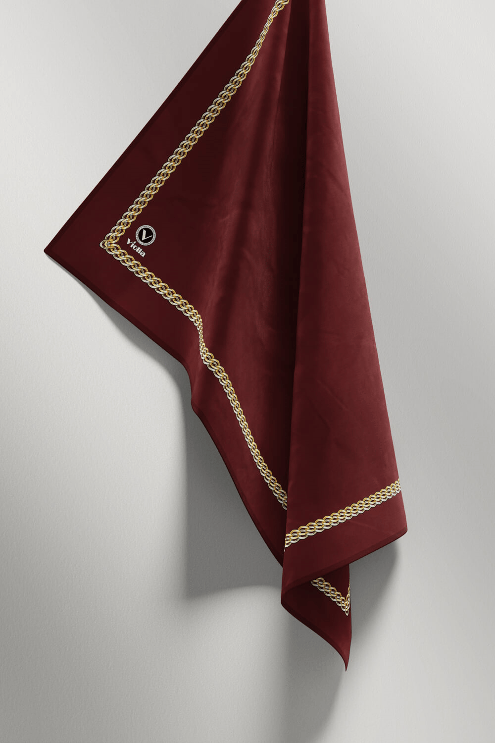 Twill Kenar Motifi Zincir Desenli Düz Bordo Renkli 90x90 Dikim Şekli : El Dikişi Eşarp (İpek İçermez)