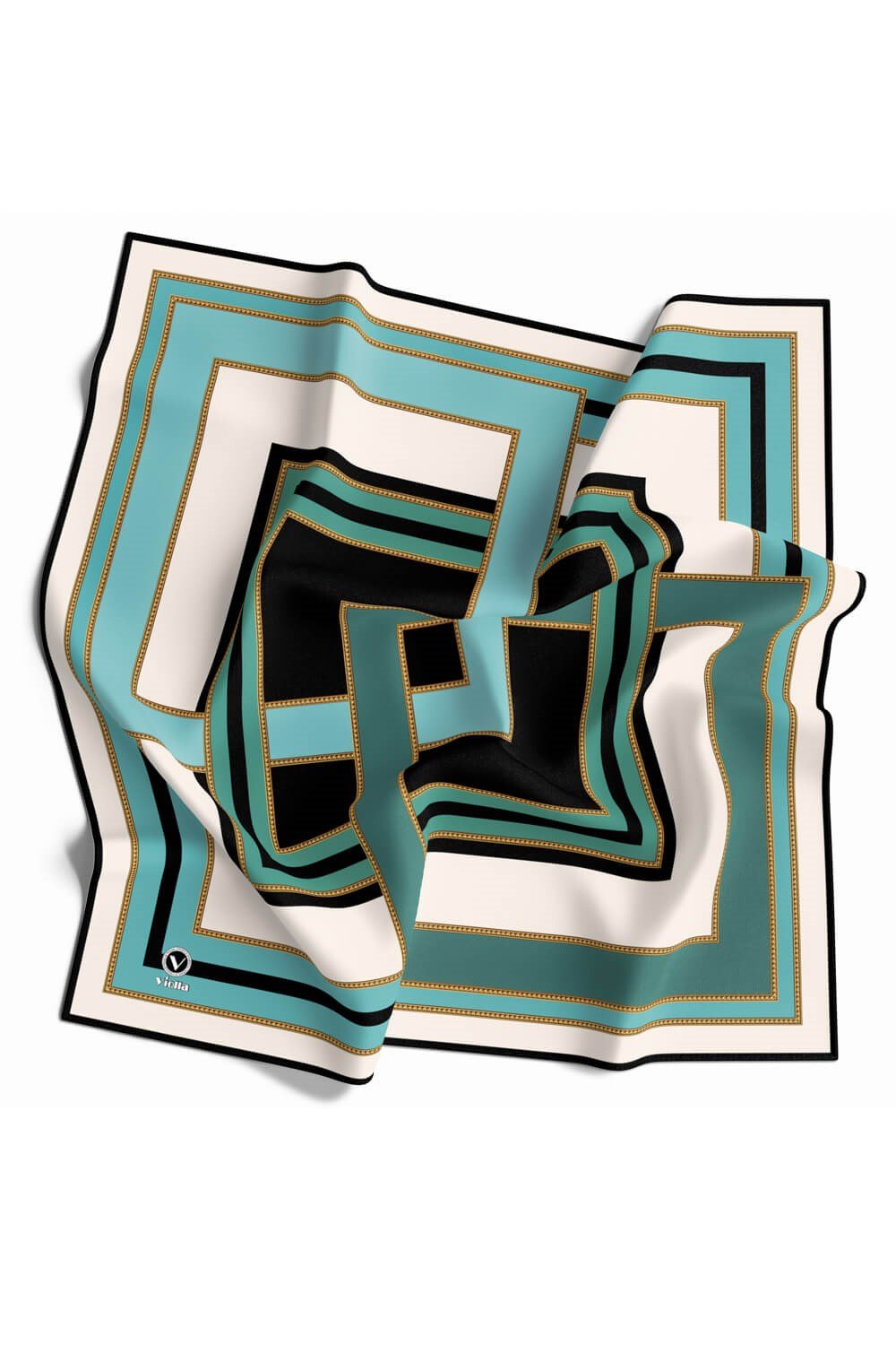 Twill Çerçeve Desenli Mint Yeşili Renkli 90x90 Eşarp (İpek İçermez) Kenar Dikiş Şekli El Dikişli