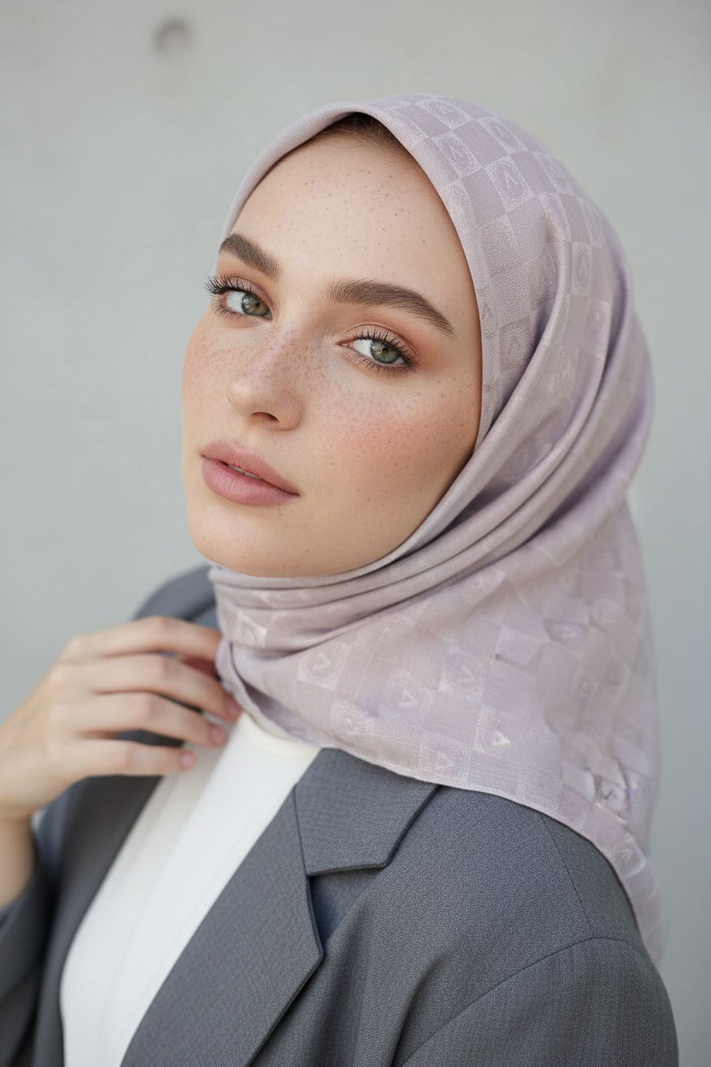 %57 İpek %43 Pamuk Jakarlı Monogram Eşarp 92X92
