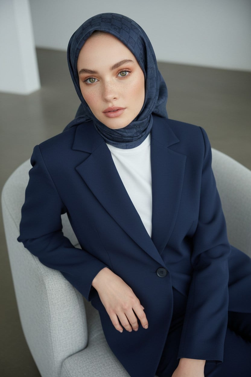 %57 İpek %43 Pamuk Jakarlı Monogram Eşarp 92X92