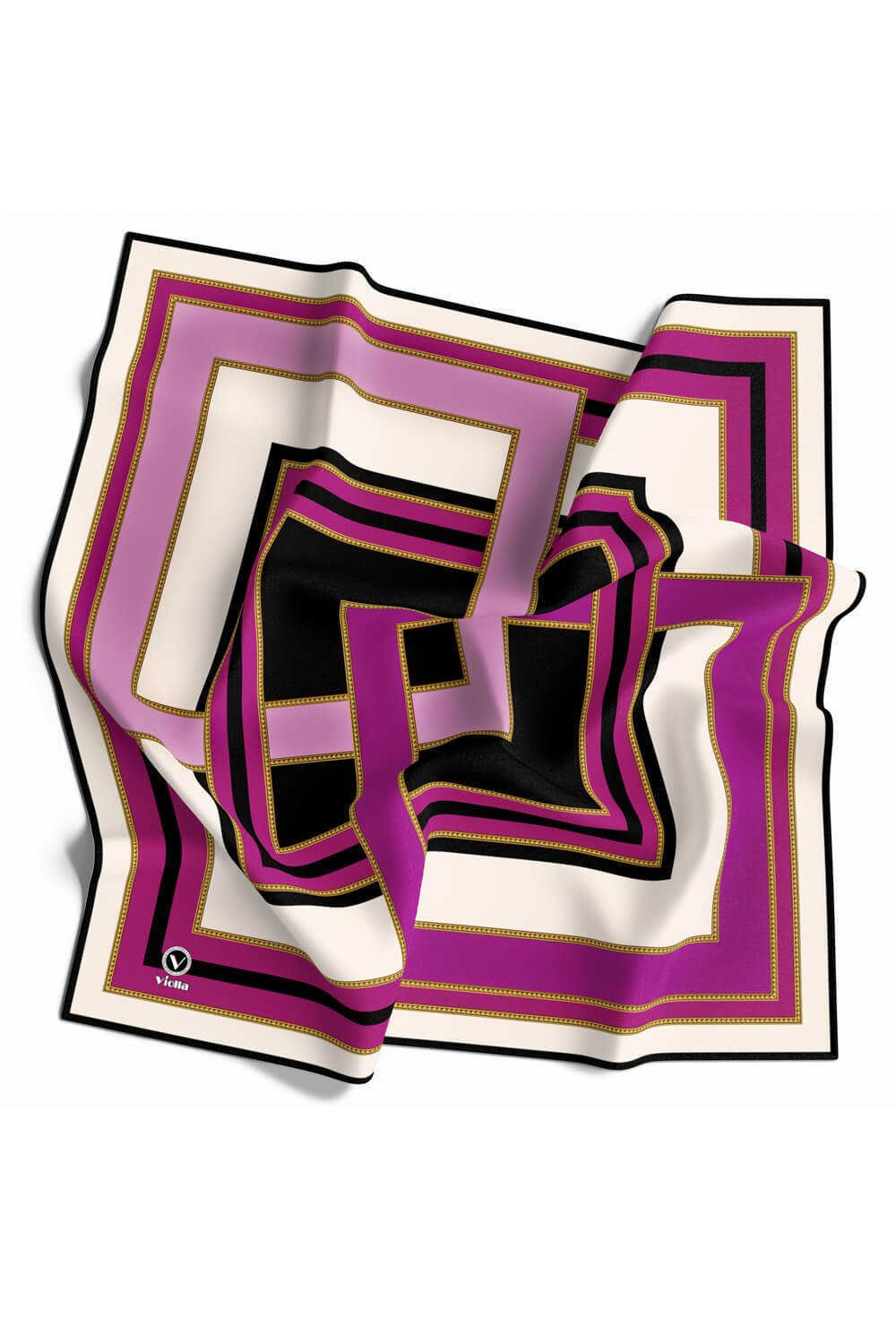 Twill Çerçeve Desenli Mürdüm - Siyah Renkli 90x90 Eşarp (İpek İçermez) Kenar Dikiş Şekli El Dikişli