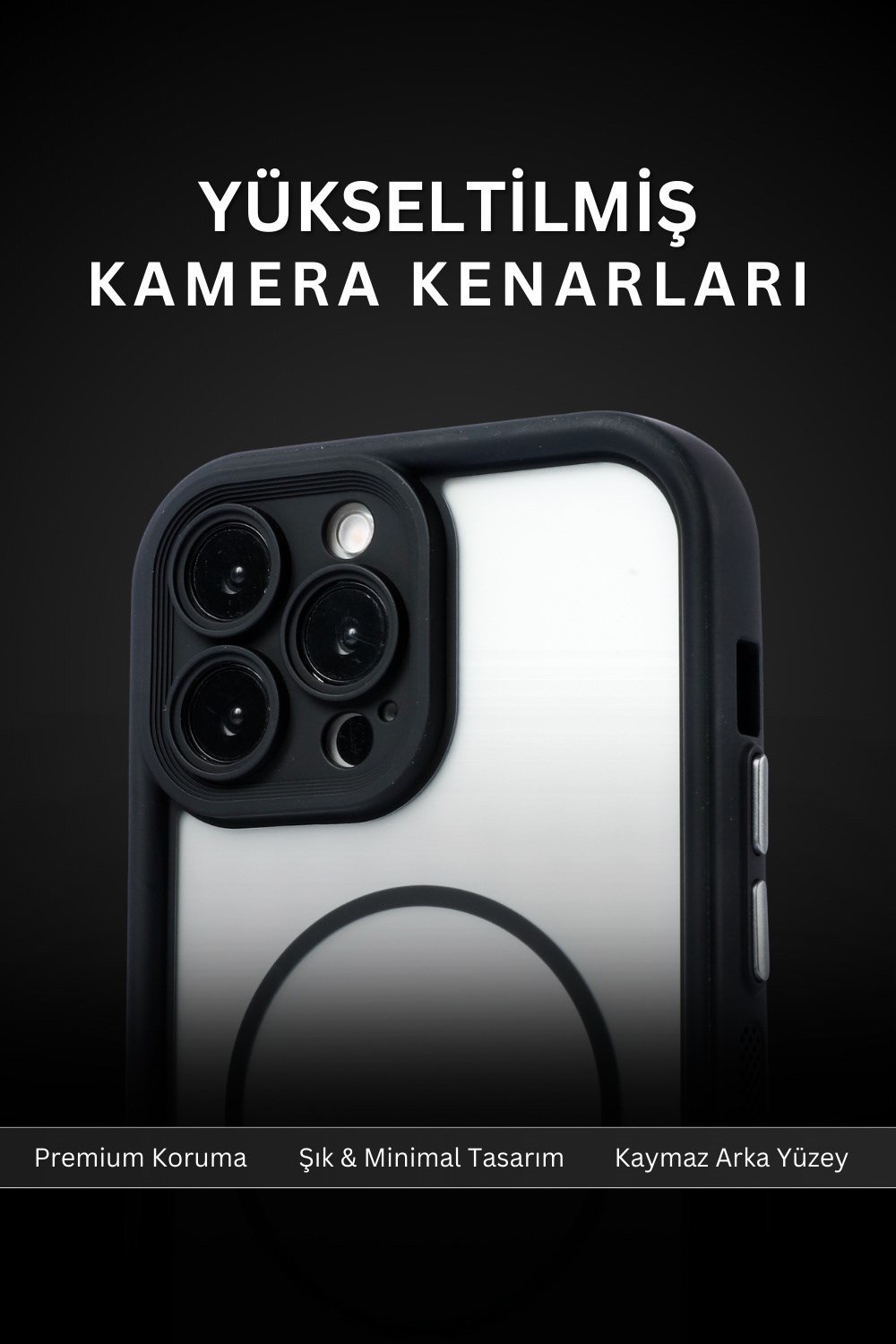 iPhone 14 Pro Max Kılıf – Kamera Korumalı – MagSafe Uyumlu – Siyah Renk – Mat Silikon Telefon Kılıfı