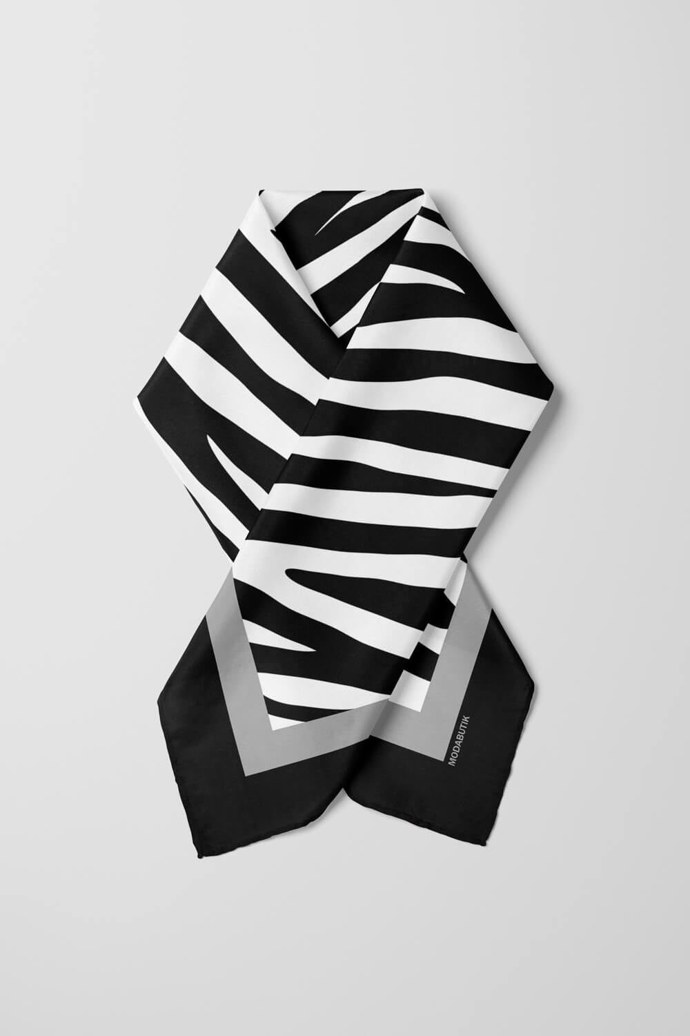 Violla Kadın siyah Beyaz Zebra Desenli 50x50 Bandana HYL DG0567-22