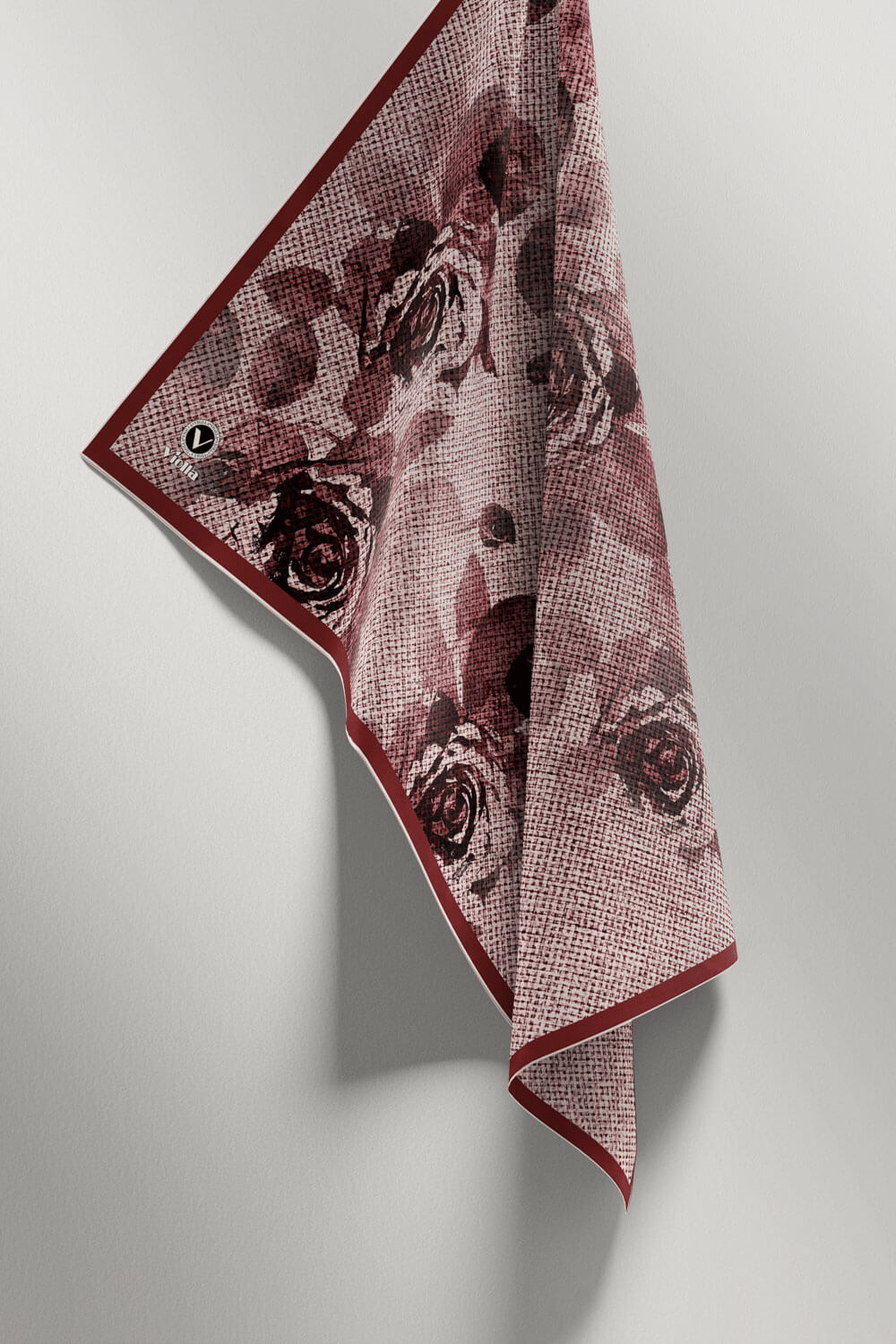 Twill Gül Desenli Pembe Renkli 90x90 Eşarp (İpek İçermez) Kenar Dikiş Şekli El Dikişli