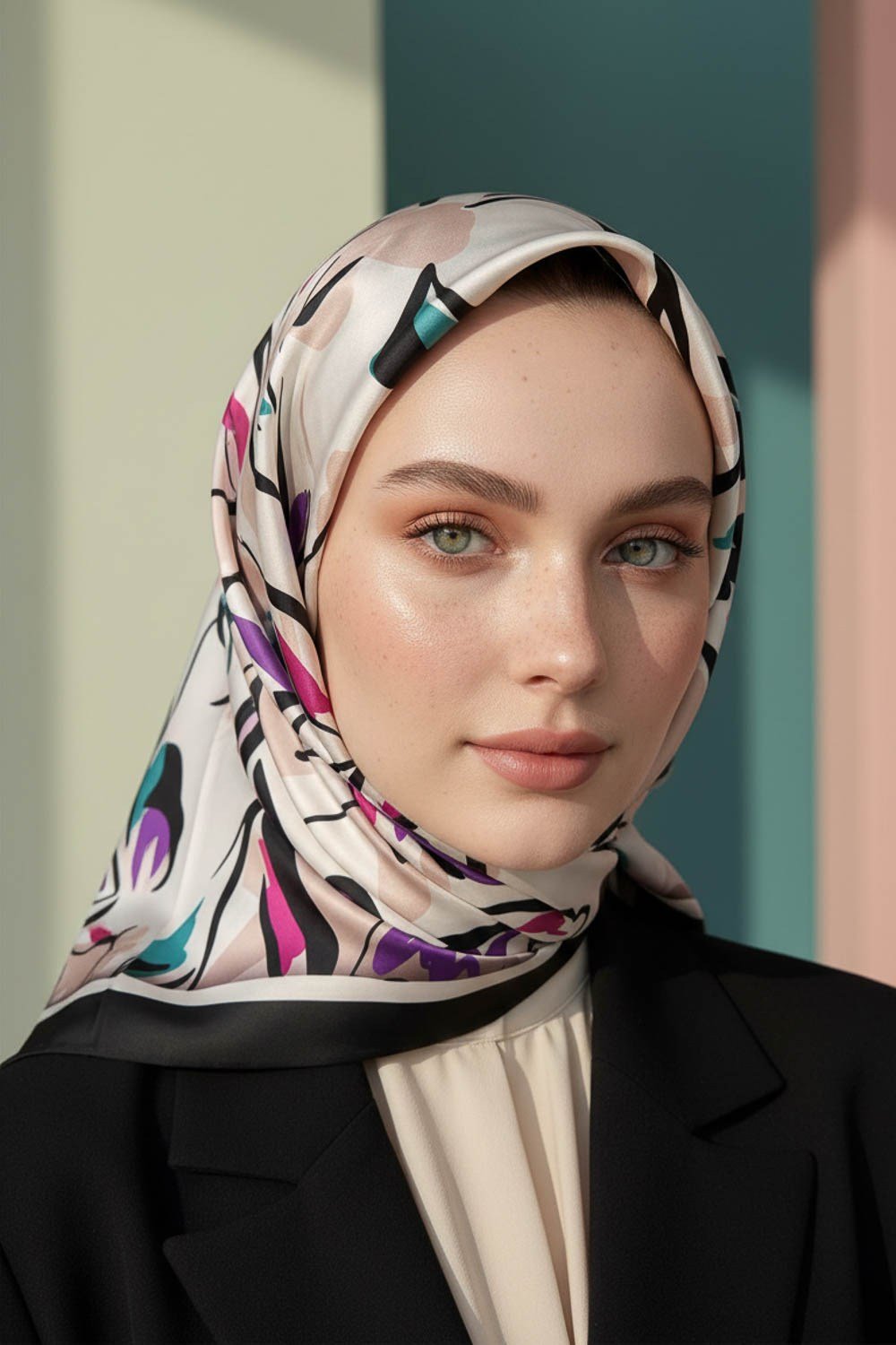 Rayon Bordürlü Çiçek Desenli Fuşya Renkli 90x90 Dikim Şekli : El Dikişi Eşarp (İpek İçermez)