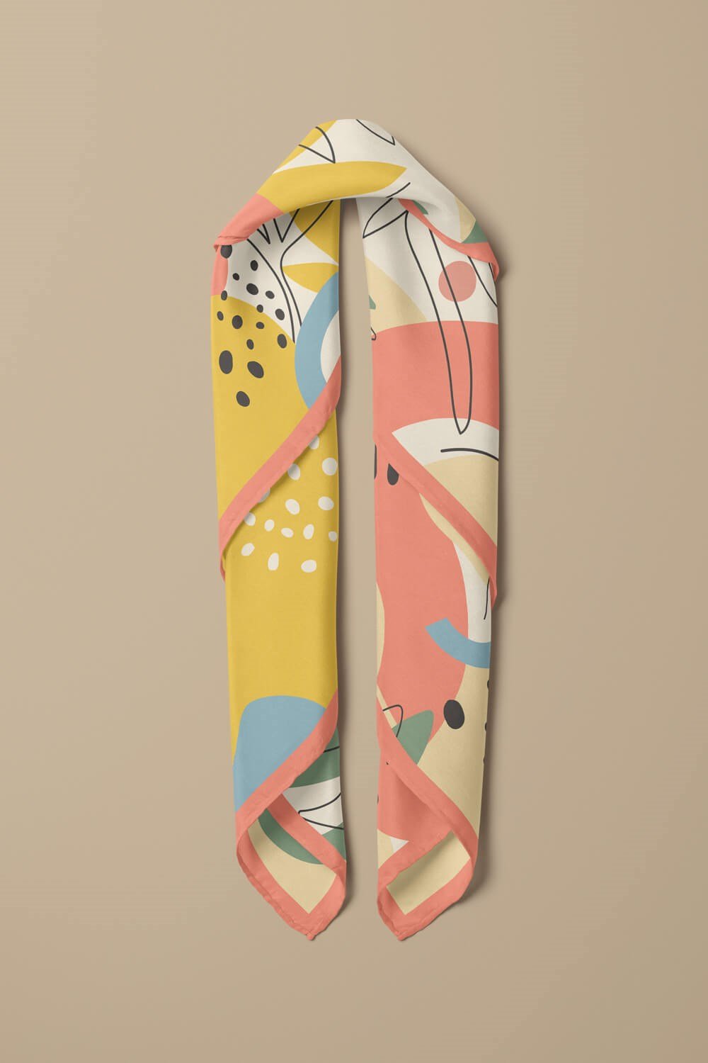 %100 İpek Geometrik Desenli Kadın Bandana
