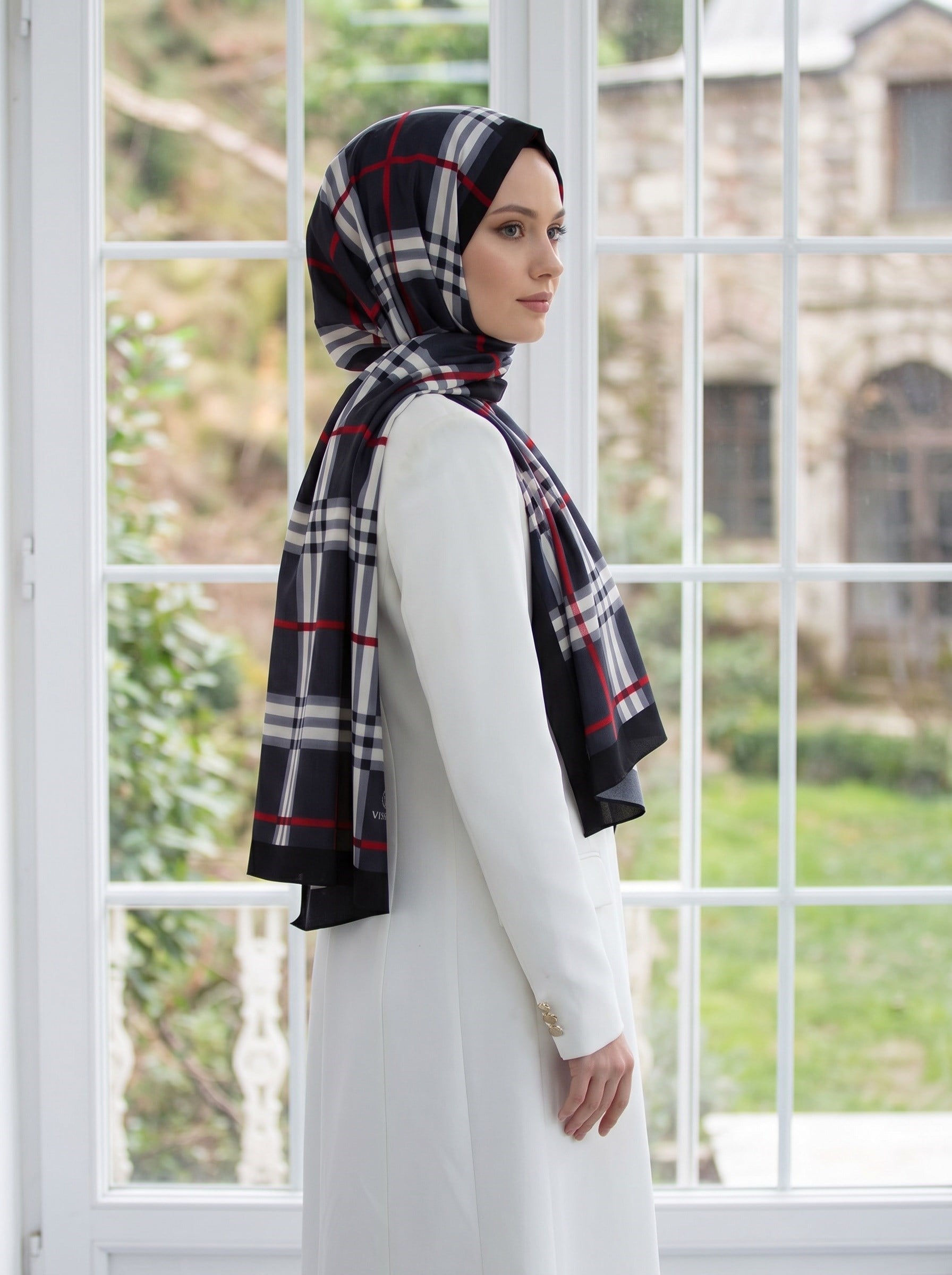 KREP EKOSE DESENLİ FÜME RENKLİ 75X195 KIRIŞMAZ ŞAL
