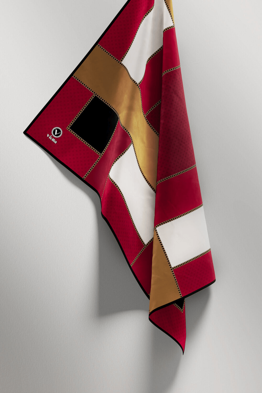 Twill Geometrik Desenli Taba - Bej Renkli 90x90 Eşarp (İpek İçermez) Kenar Dikiş Şekli El Dikişli