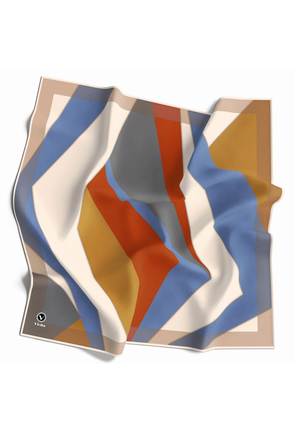 Twill Geometrik Desenli Taba - İndigo Renkli 90x90 Eşarp (İpek İçermez) Dikim Şekli : El Dikişi