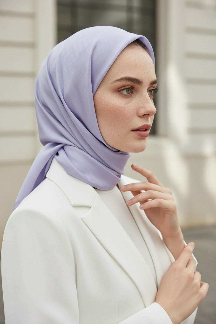 Viskon Twill İpek Az Hatalı Lila Renkli 90x90 Düz Eşarp Dikim Şekli : El Dikişi