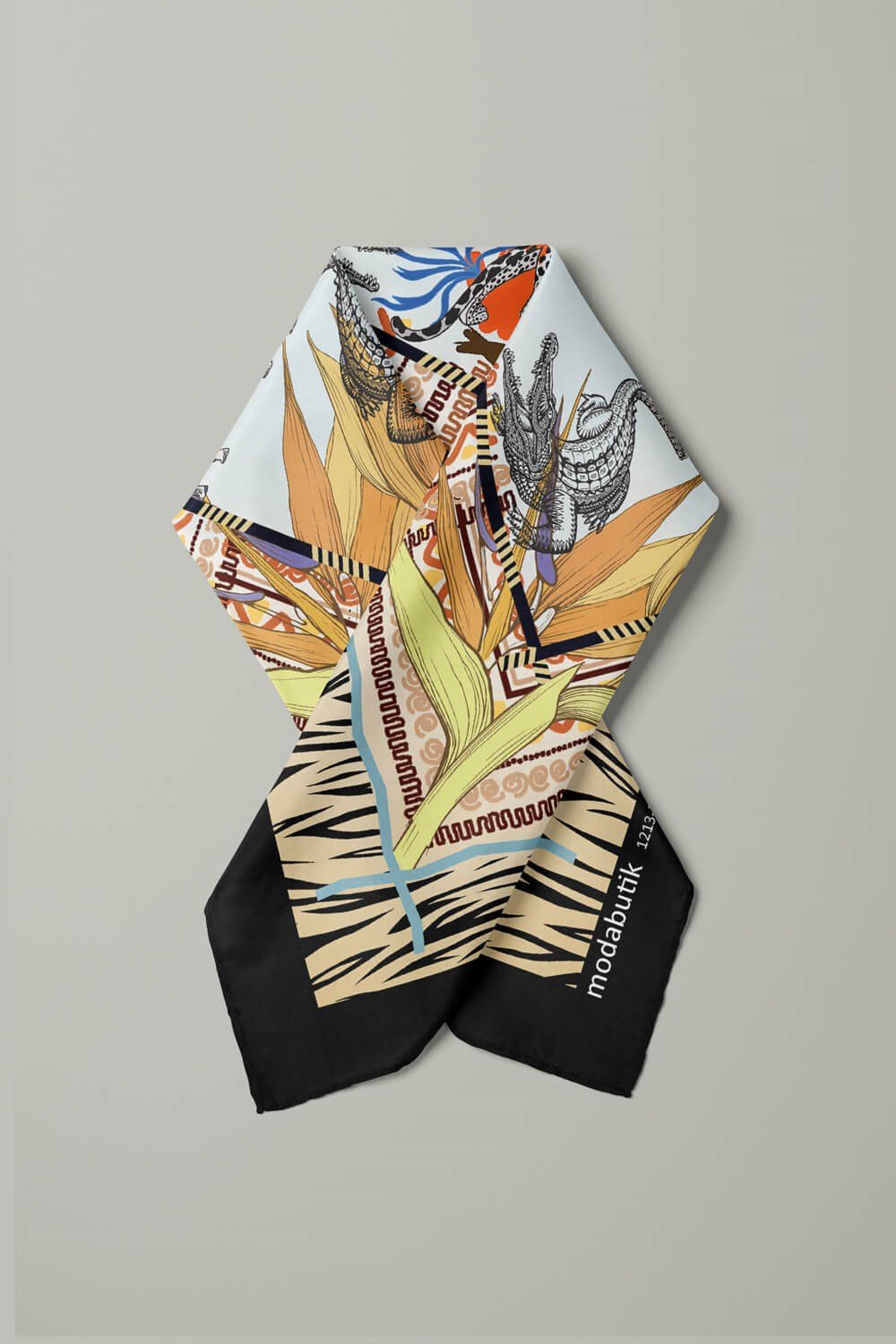 Violla Kadın Sarı Mavi Serengeti Desenli 50x50 Bandana