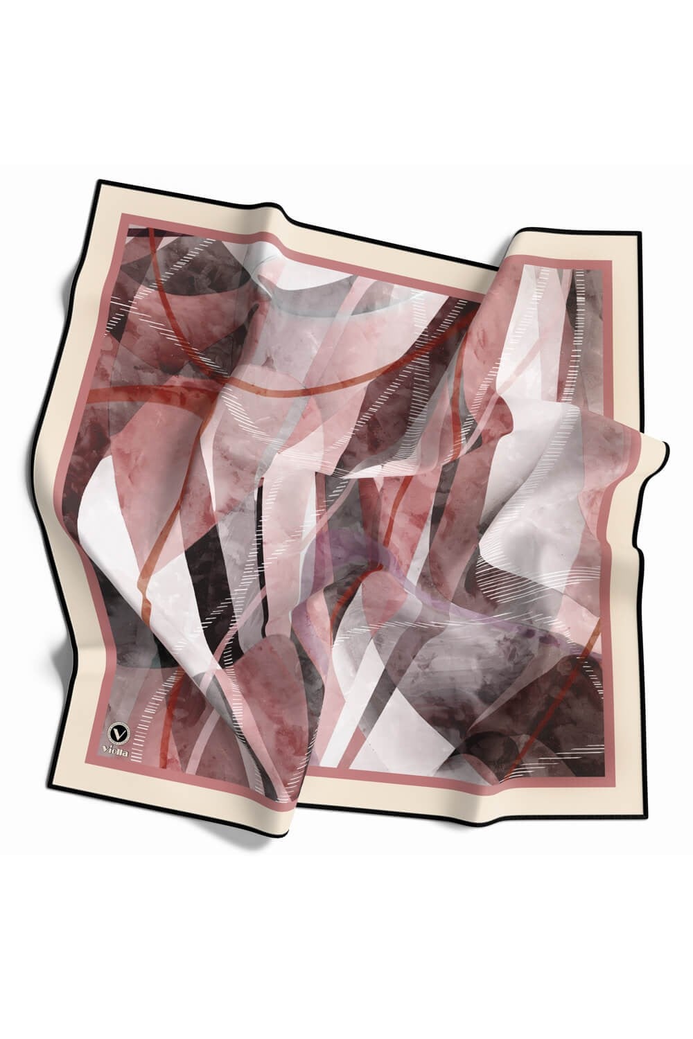 Twill Geometrik Desenli Pudra Renkli 90x90 Eşarp (İpek İçermez) Kenar Dikiş Şekli El Dikişli