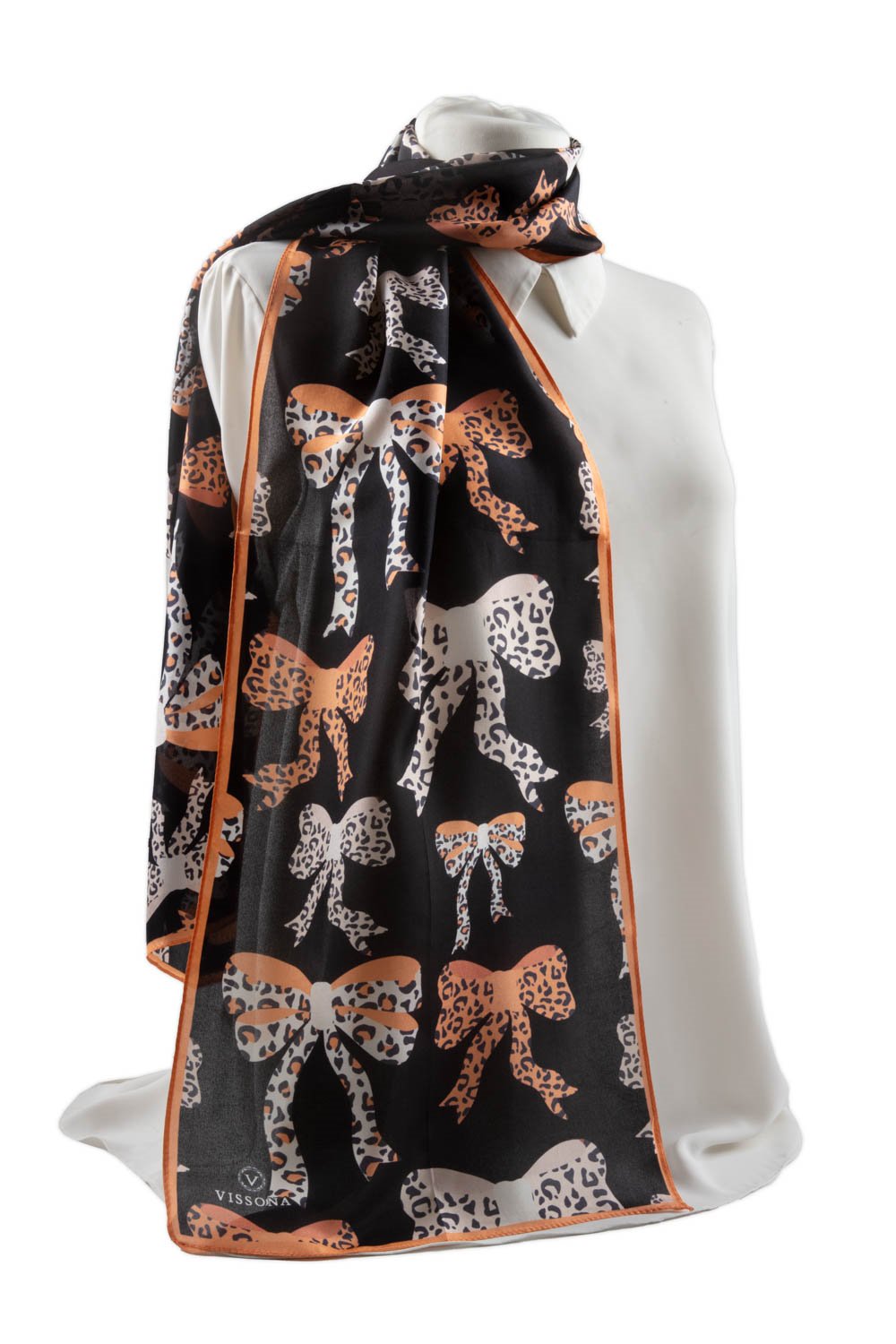 SATEN İPEK LEOPAR FİYONK DESENLİ KADIN FULAR