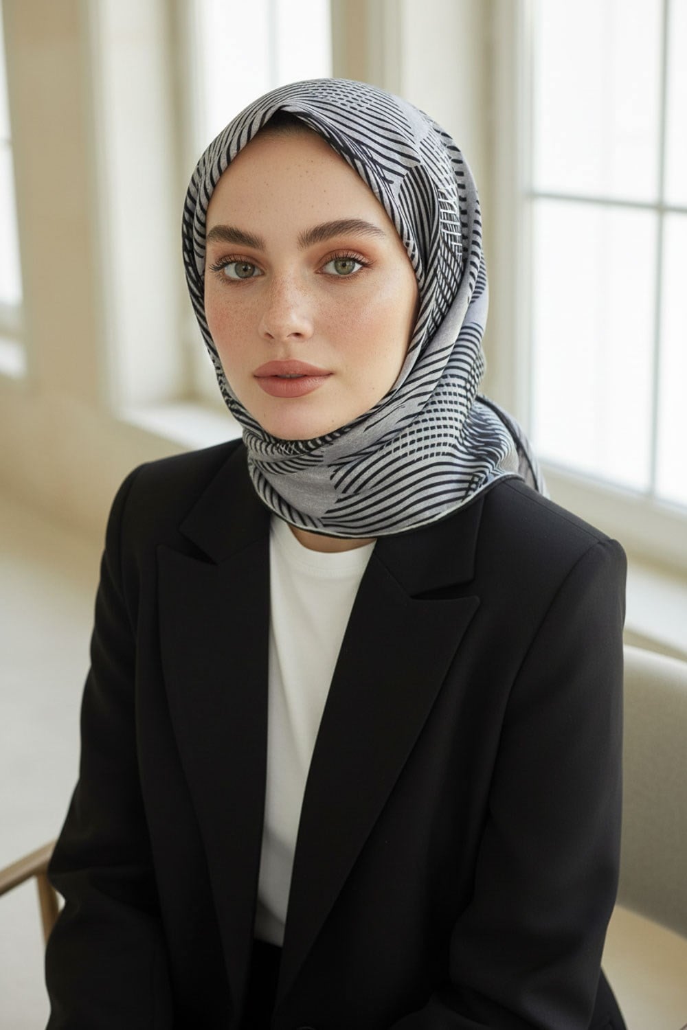 %100 Twill İpek Çizgili Çiçek Desenli Siyah - Gri Renkli 90x90 Eşarp Dikim Şekli : El Dikişi
