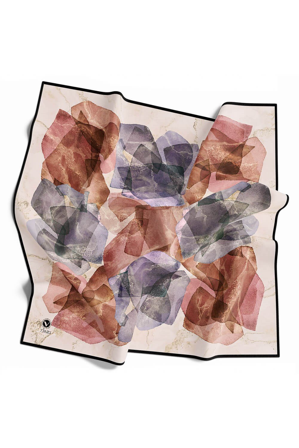 Twill Mermer Efektli Geometrik Desenli Pudra - Bebe Mavisi Renkli 90x90 Eşarp (İpek İçermez) Dikim Şekli : El Dikişi