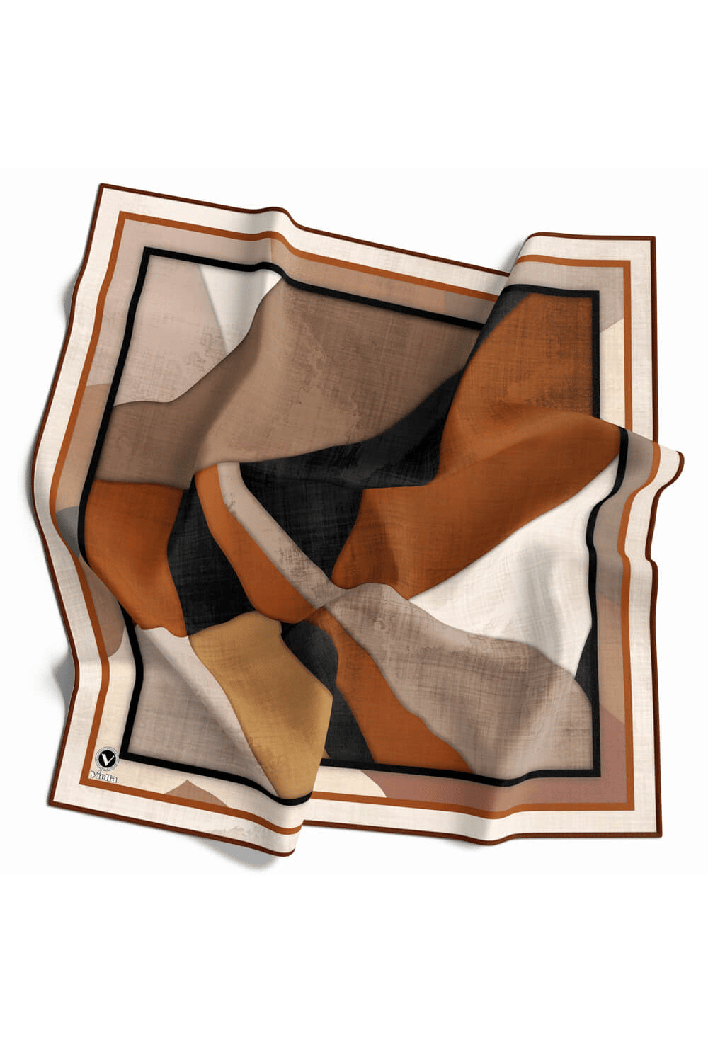 Twill Geometrik Desenli Taba Renkli 90x90 Eşarp (İpek İçermez) Kenar Dikiş Şekli El Dikişli