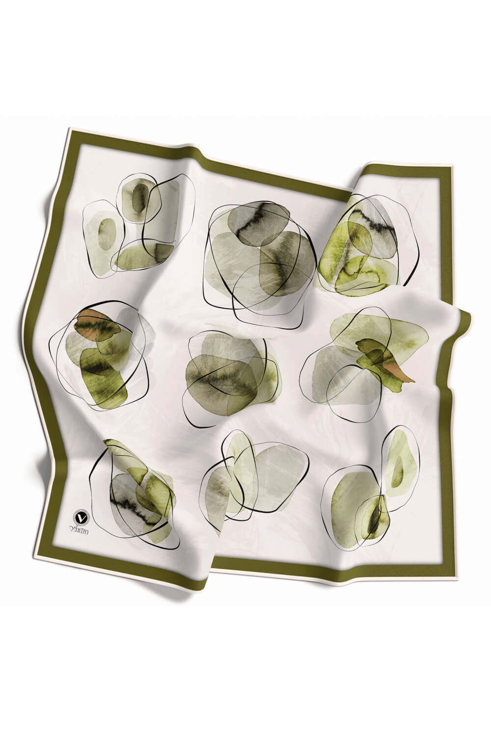 Twill Sulu Boya Geometrik Desenli Haki Renkli 90x90 Eşarp (İpek İçermez) Kenar Dikiş Şekli El Dikişli