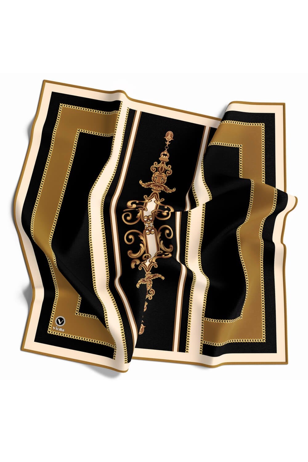 Twill Barok Desenli Hardal Renkli 90x90 Eşarp (İpek İçermez) Kenar Dikiş Şekli El Dikişli