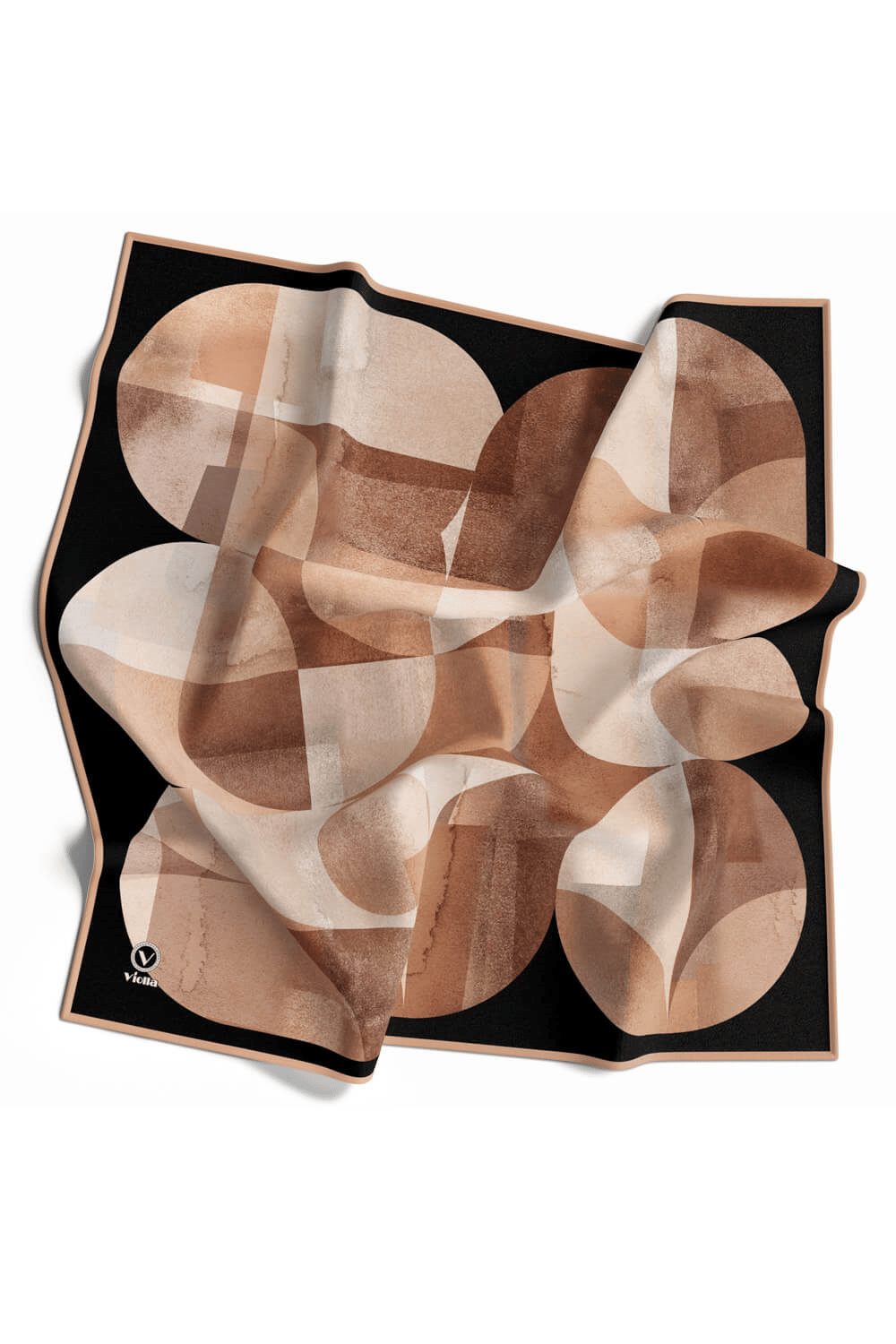Twill Geometrik Desenli Somon Renkli 90x90 Eşarp (İpek İçermez)Kenar Dikiş Şekli El Dikişli