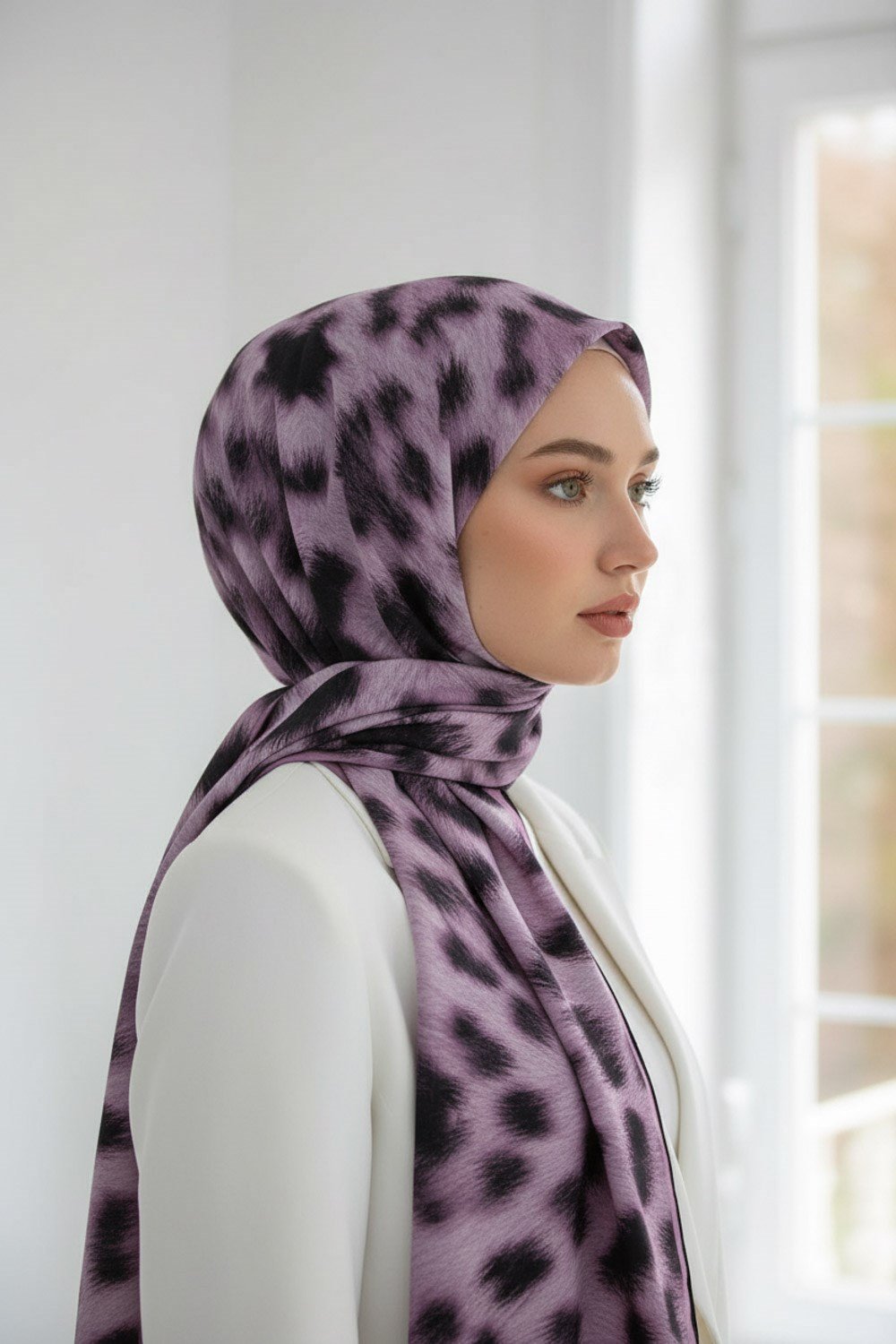 KREP LEOPAR DESENLİ PUDRA RENKLİ 75X195 KIRIŞMAZ ŞAL