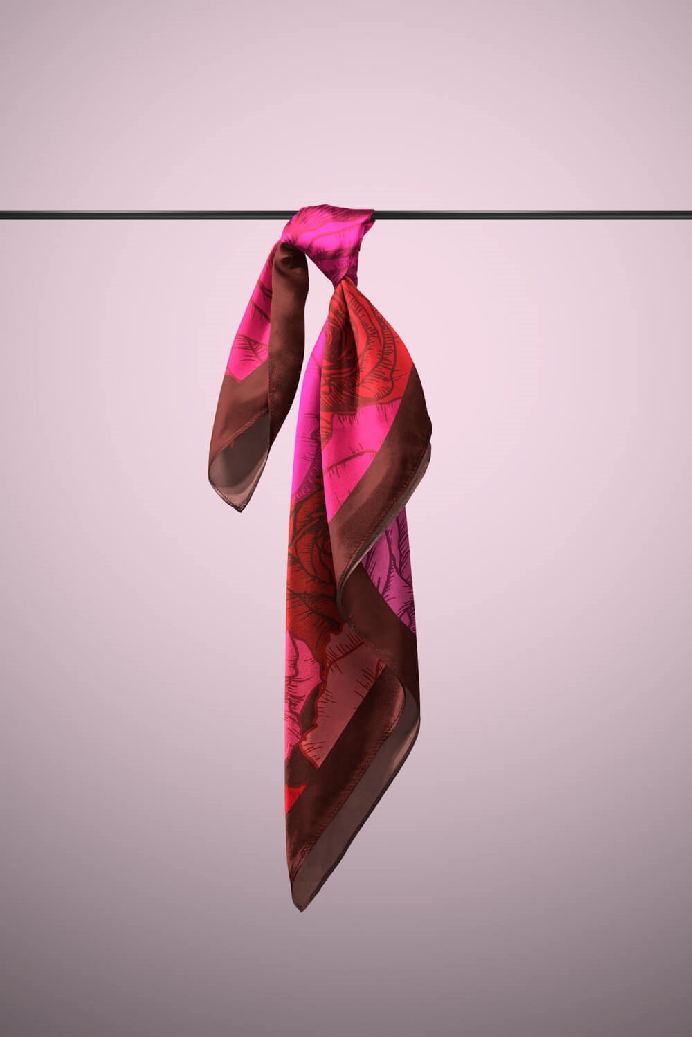 F1  Kadın Gül Desenli Bandana 50x50 Kırmızı  DG0133-22