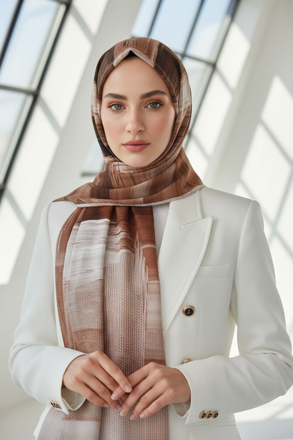 KREP FIRÇA DESENLİ TABA RENKLİ 75X195 KIRIŞMAZ ŞAL