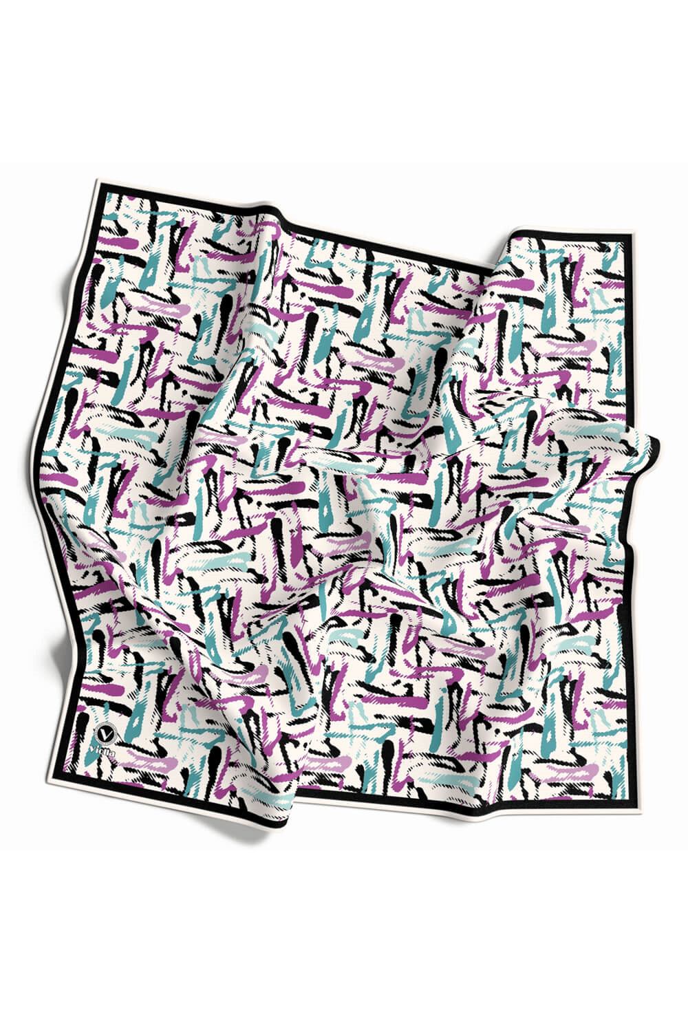 Twill Geometrik Desenli Mürdüm - Petrol Yeşili Renkli 90x90 Eşarp (İpek İçermez) Dikim Şekli : El Dikişi