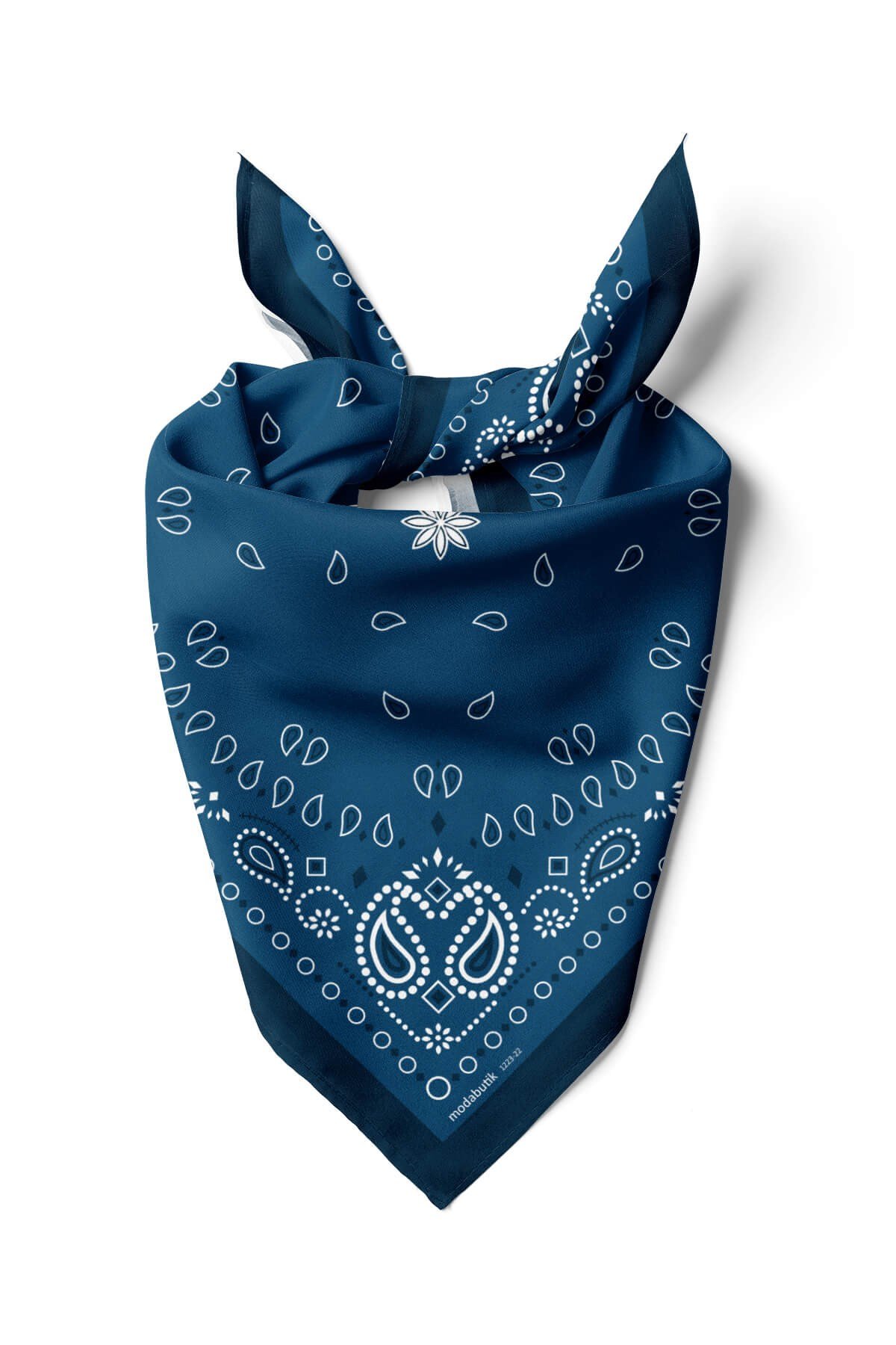 Violla E15 Kadın Beyaz Mavi Etnik Desenli 50x50 Bandana