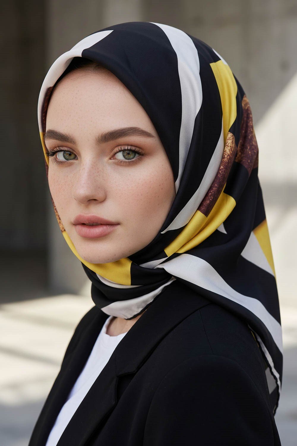 %100 Twill İpek Karo Desenli Limon Sarısı - Siyah Renkli 90x90 Eşarp Dikim Şekli : El Dikişi