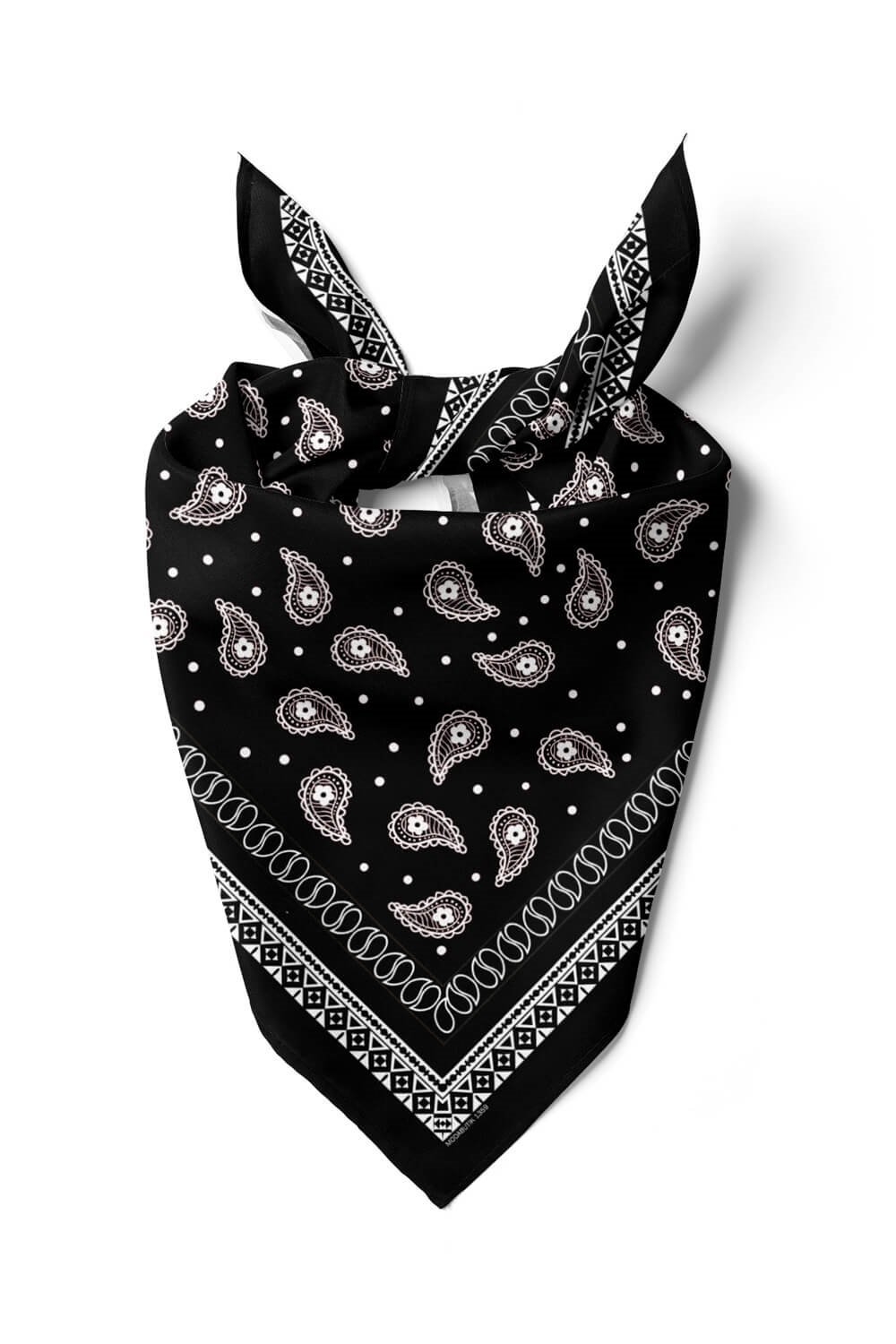 F46 Kadın Siyah Beyaz Şal Desenli 50x50 Bandana HYL DG01359-22
