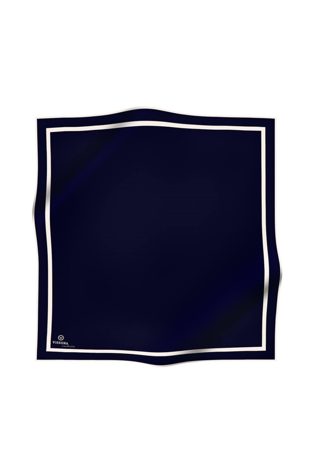 100% Twill İpek Düz Renk Bordür Desenli Lacivert - Krem Renkli Daha Tok Exclusive Serisi 90x90 Dikim Şekli : El Dikişi Eşarp